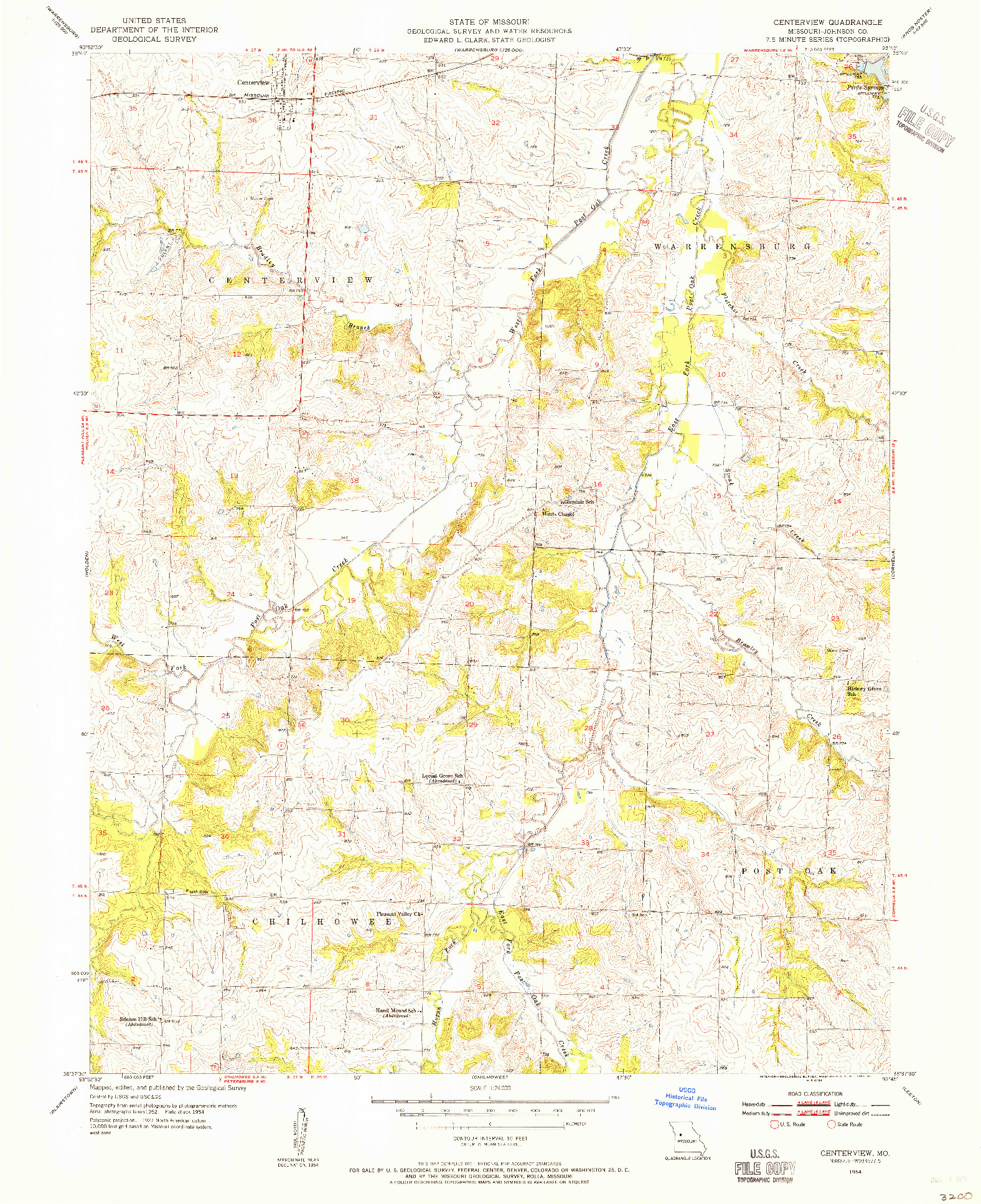 USGS 1:24000-SCALE QUADRANGLE FOR CENTERVIEW, MO 1954