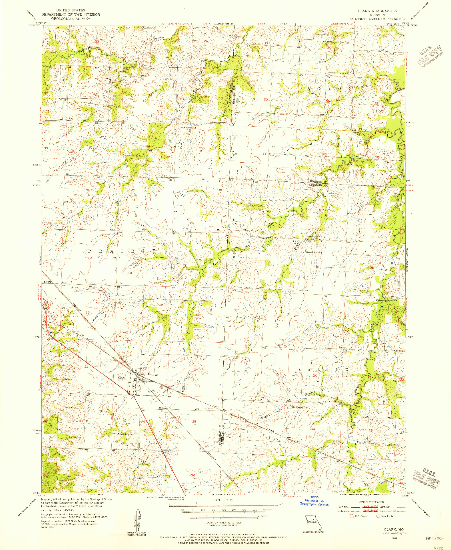 USGS 1:24000-SCALE QUADRANGLE FOR CLARK, MO 1953