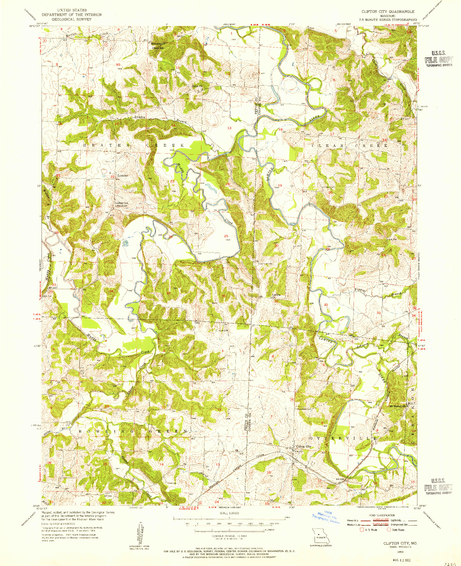 USGS 1:24000-SCALE QUADRANGLE FOR CLIFTON CITY, MO 1953
