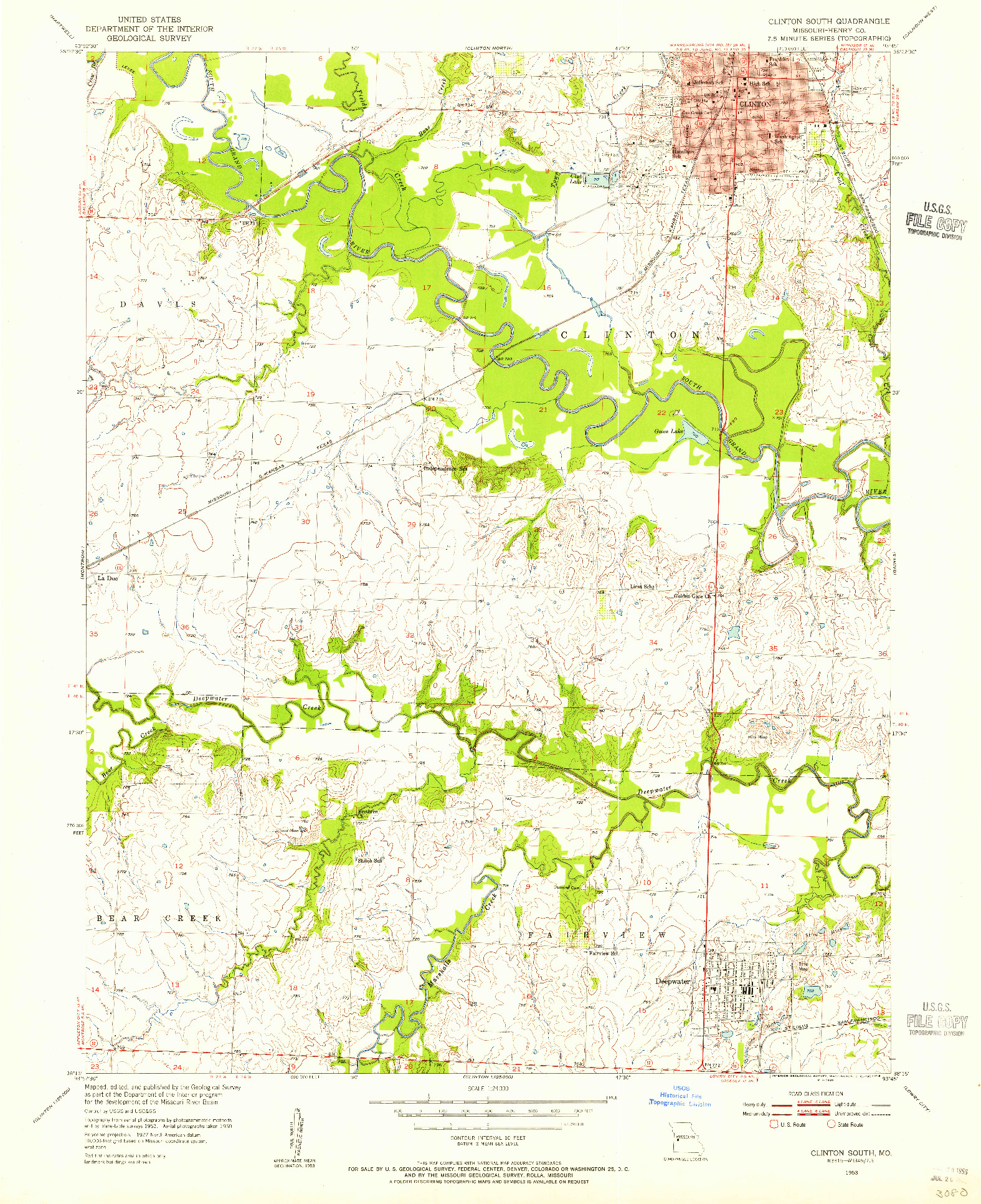 USGS 1:24000-SCALE QUADRANGLE FOR CLINTON SOUTH, MO 1953