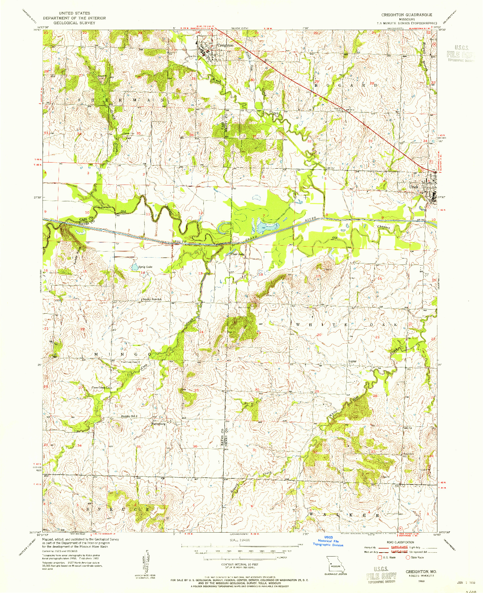 USGS 1:24000-SCALE QUADRANGLE FOR CREIGHTON, MO 1953