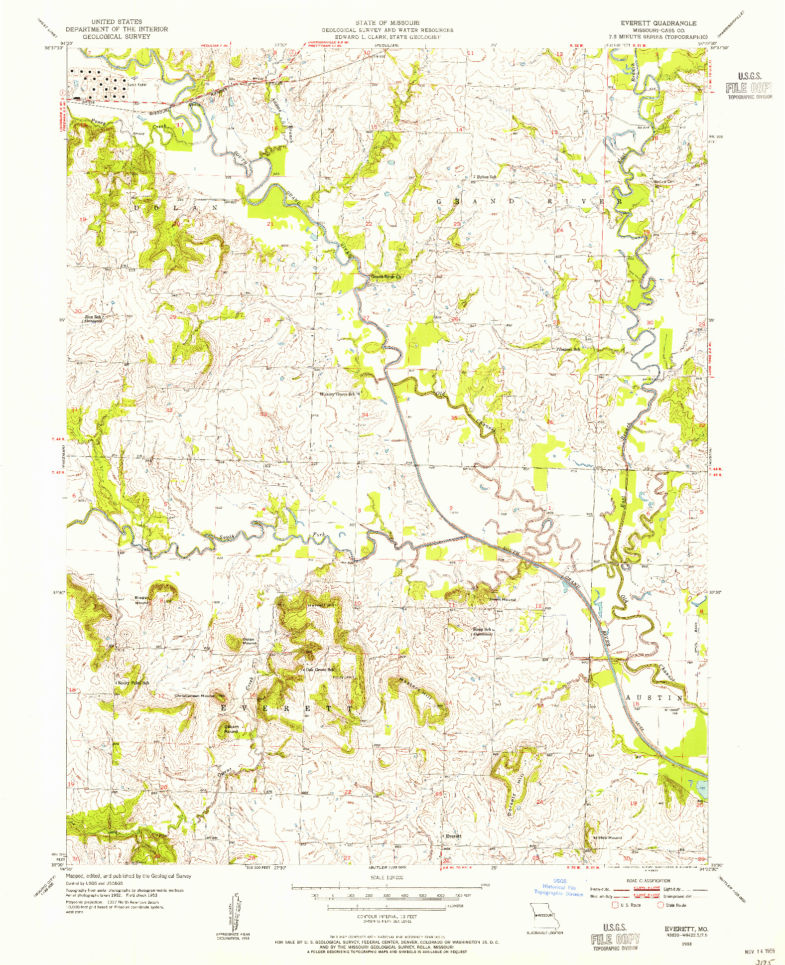 USGS 1:24000-SCALE QUADRANGLE FOR EVERETT, MO 1953