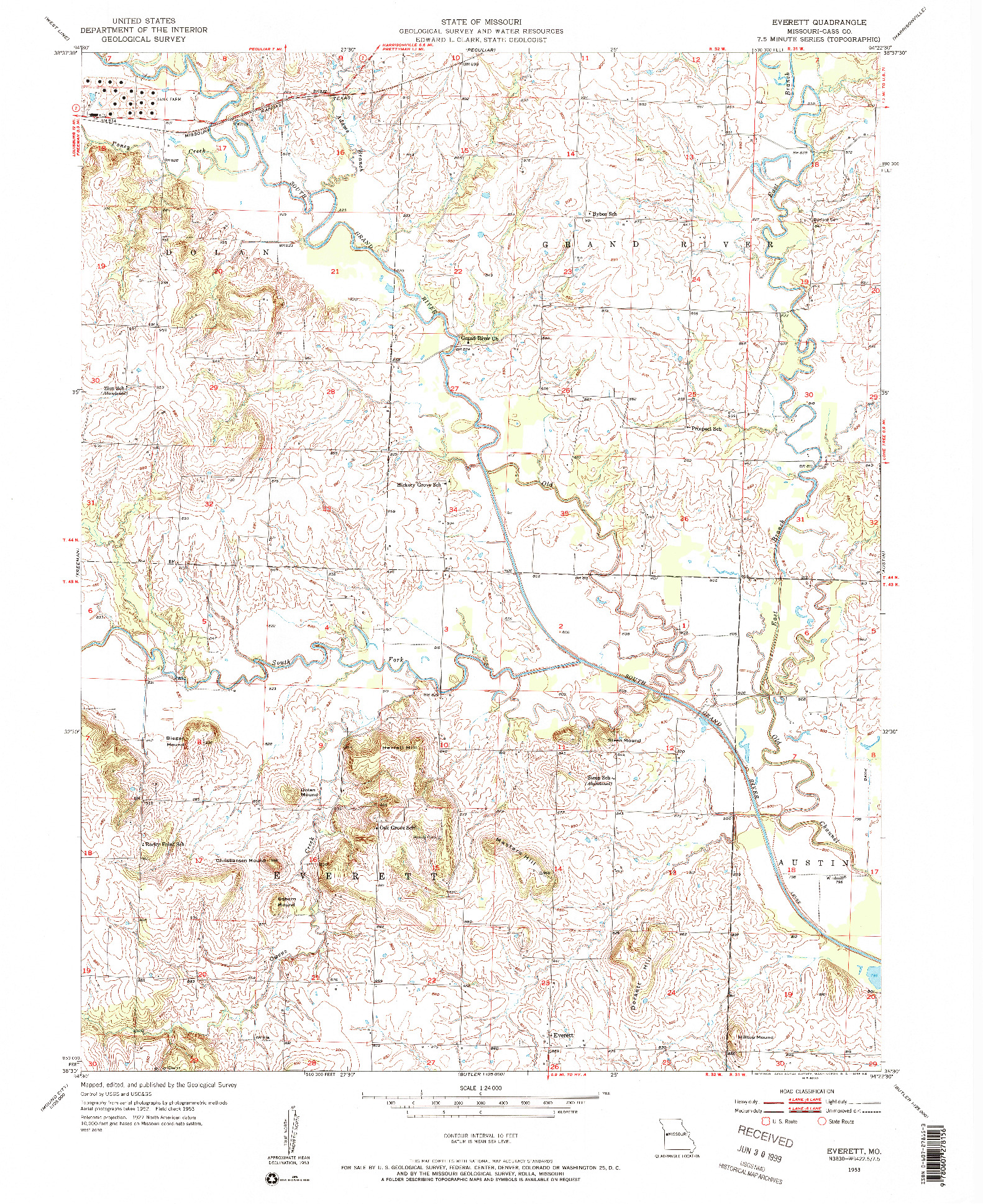 USGS 1:24000-SCALE QUADRANGLE FOR EVERETT, MO 1953