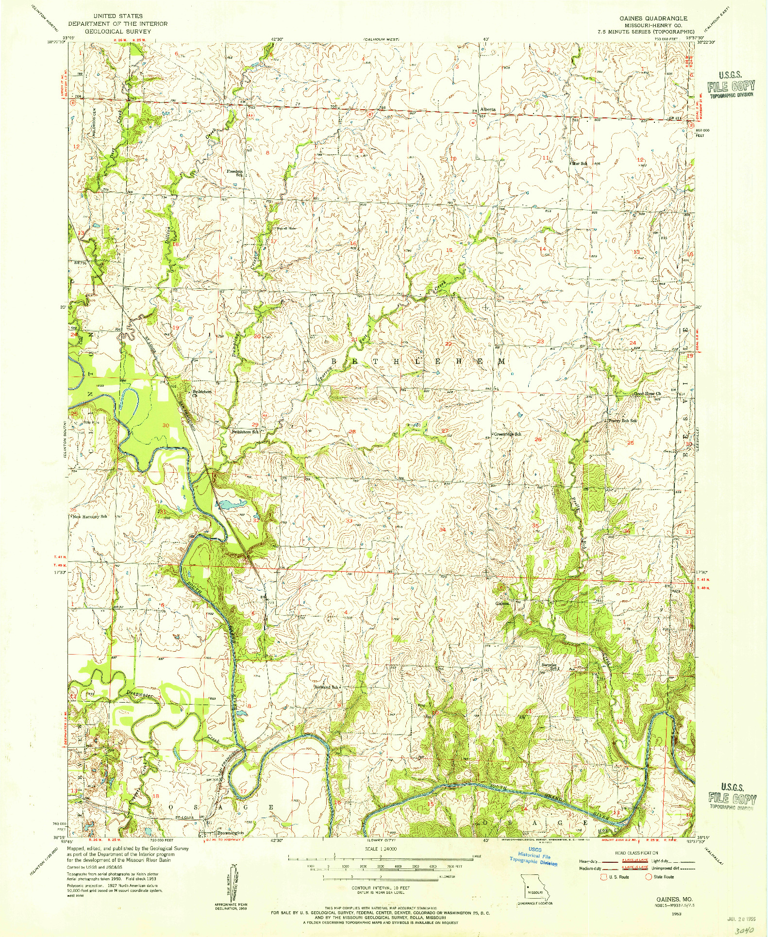 USGS 1:24000-SCALE QUADRANGLE FOR GAINES, MO 1953