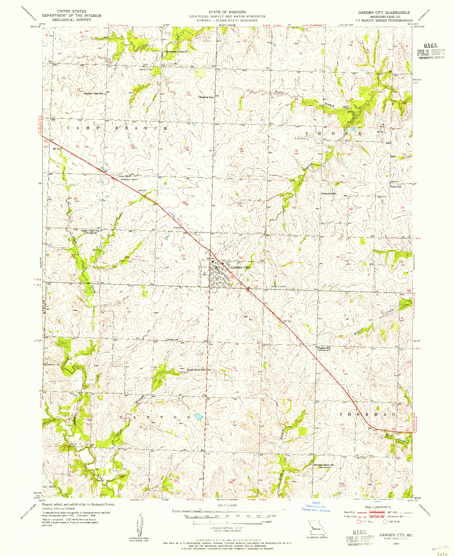 USGS 1:24000-SCALE QUADRANGLE FOR GARDEN CITY, MO 1954