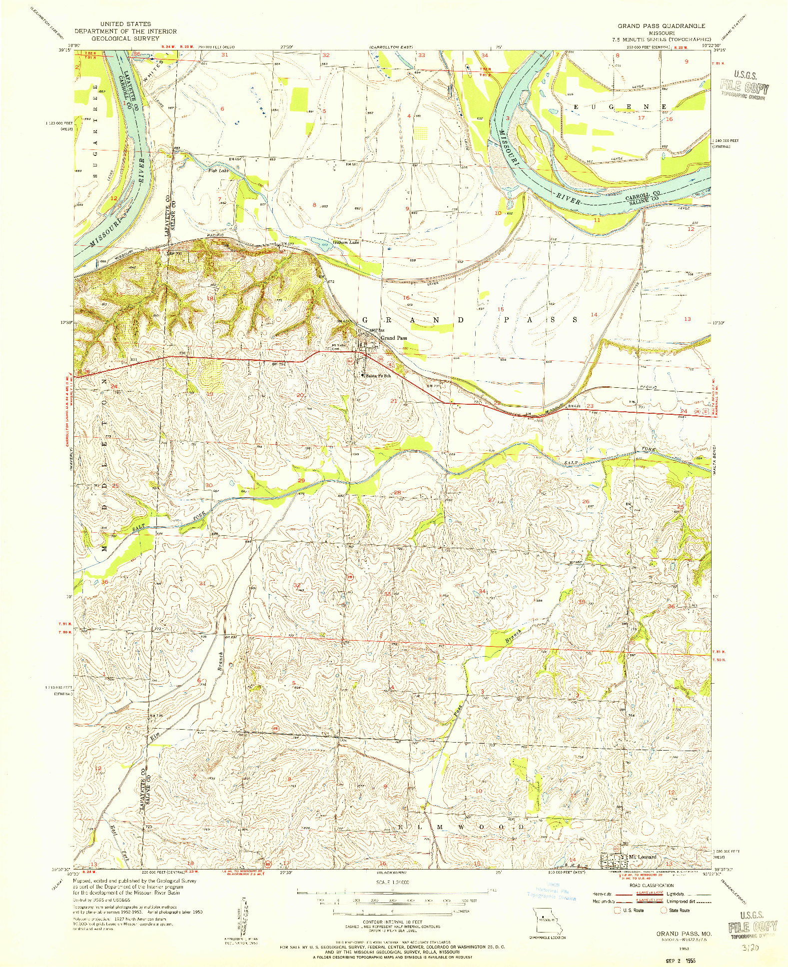 USGS 1:24000-SCALE QUADRANGLE FOR GRAND PASS, MO 1953