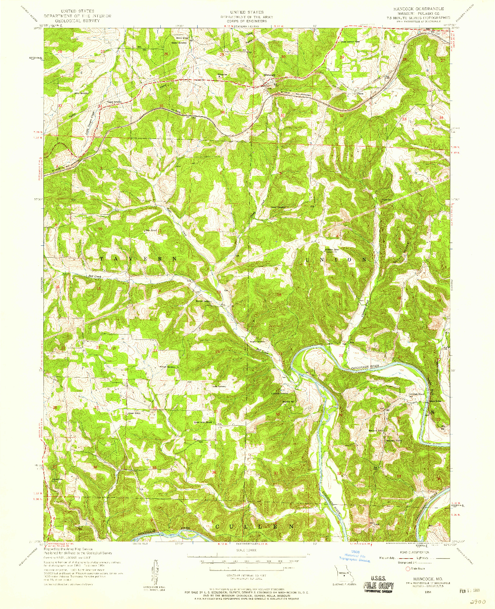 USGS 1:24000-SCALE QUADRANGLE FOR HANCOCK, MO 1954