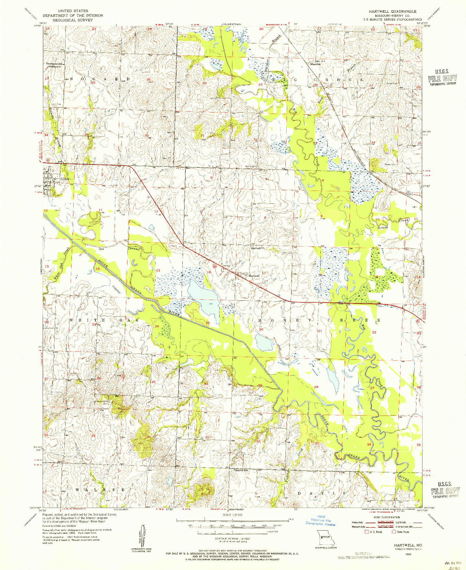USGS 1:24000-SCALE QUADRANGLE FOR HARTWELL, MO 1953