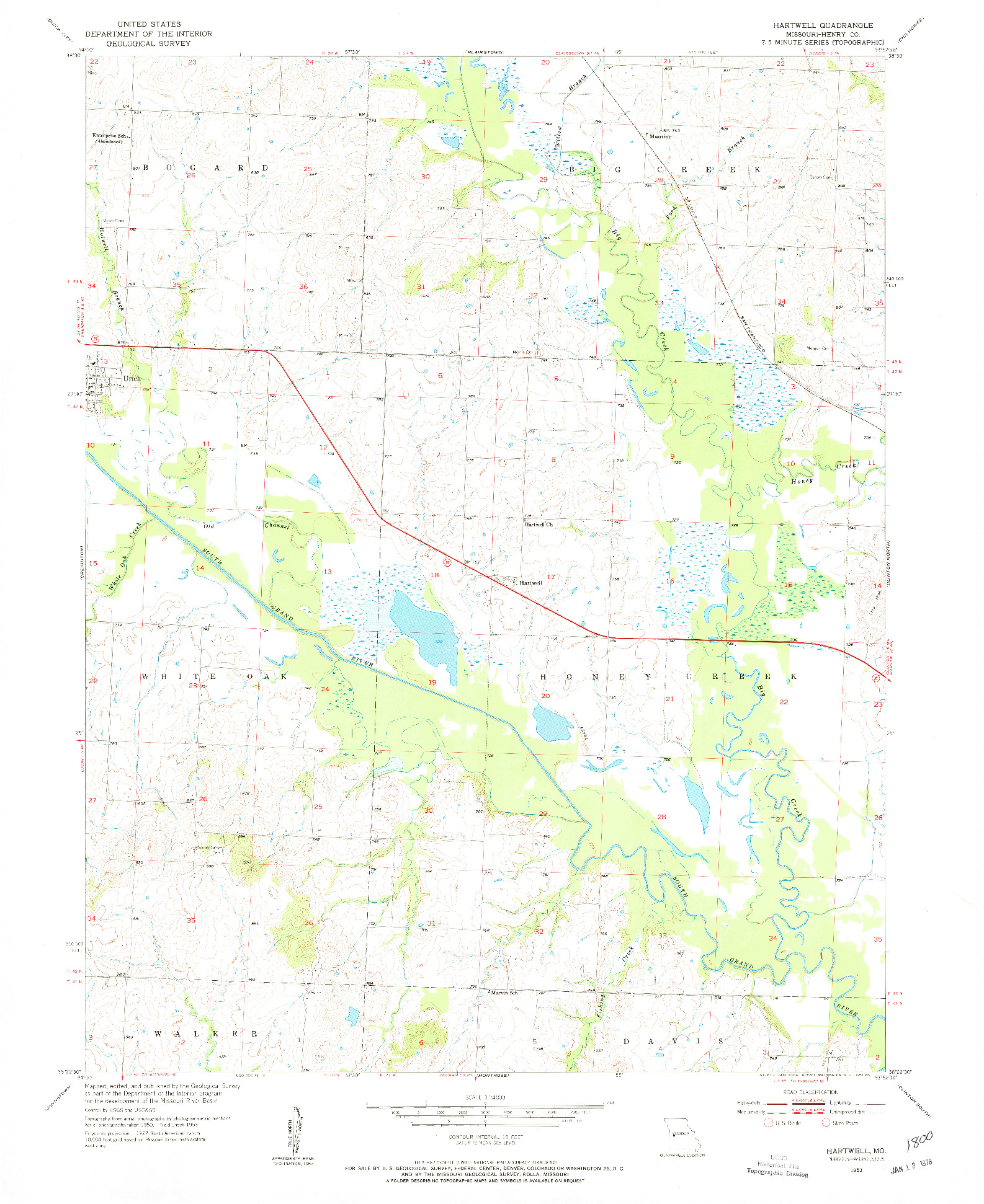 USGS 1:24000-SCALE QUADRANGLE FOR HARTWELL, MO 1953