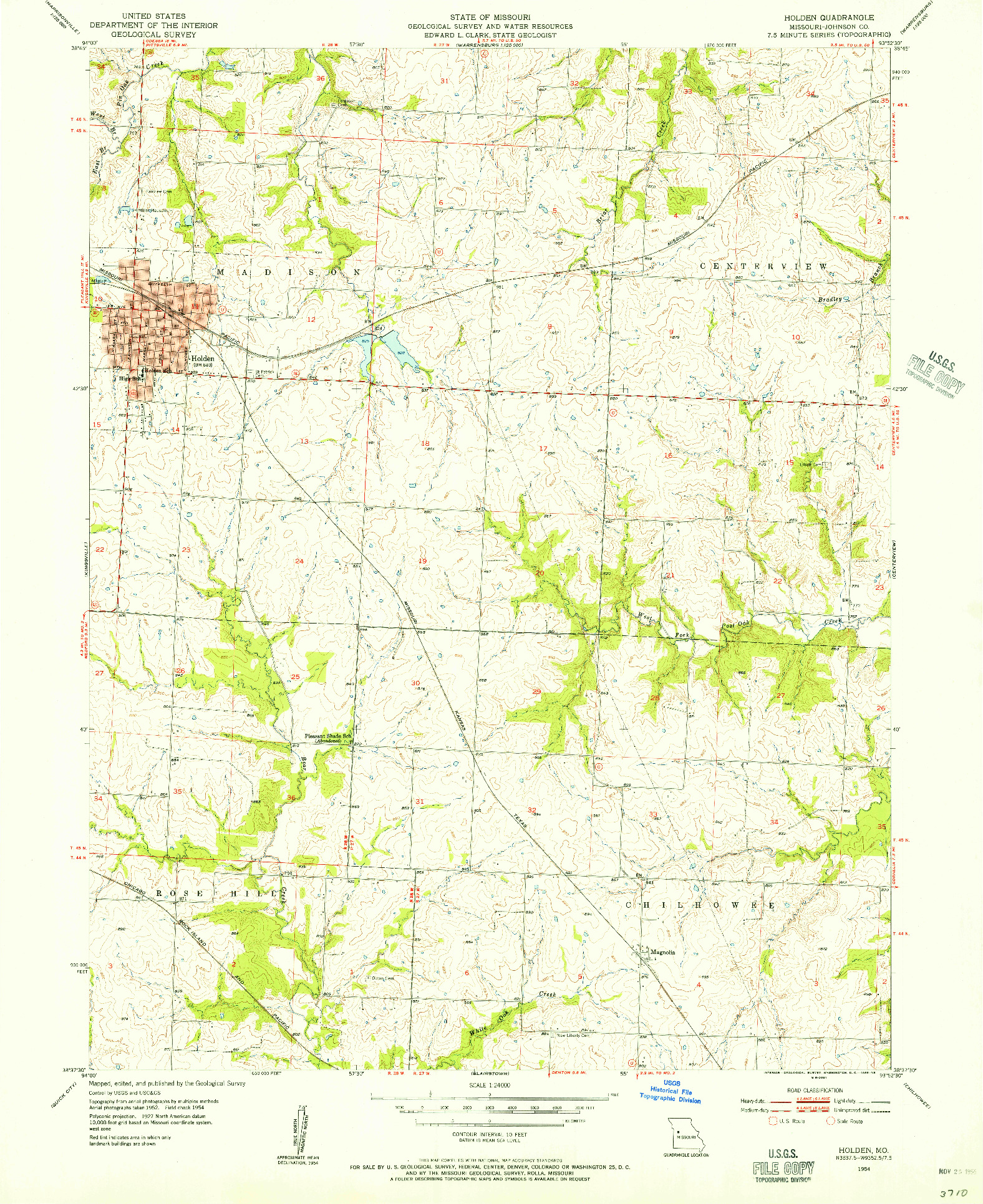 USGS 1:24000-SCALE QUADRANGLE FOR HOLDEN, MO 1954