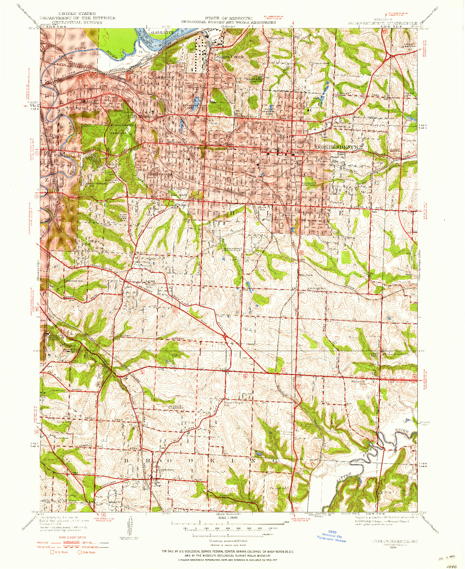 USGS 1:24000-SCALE QUADRANGLE FOR INDEPENDENCE, MO 1934