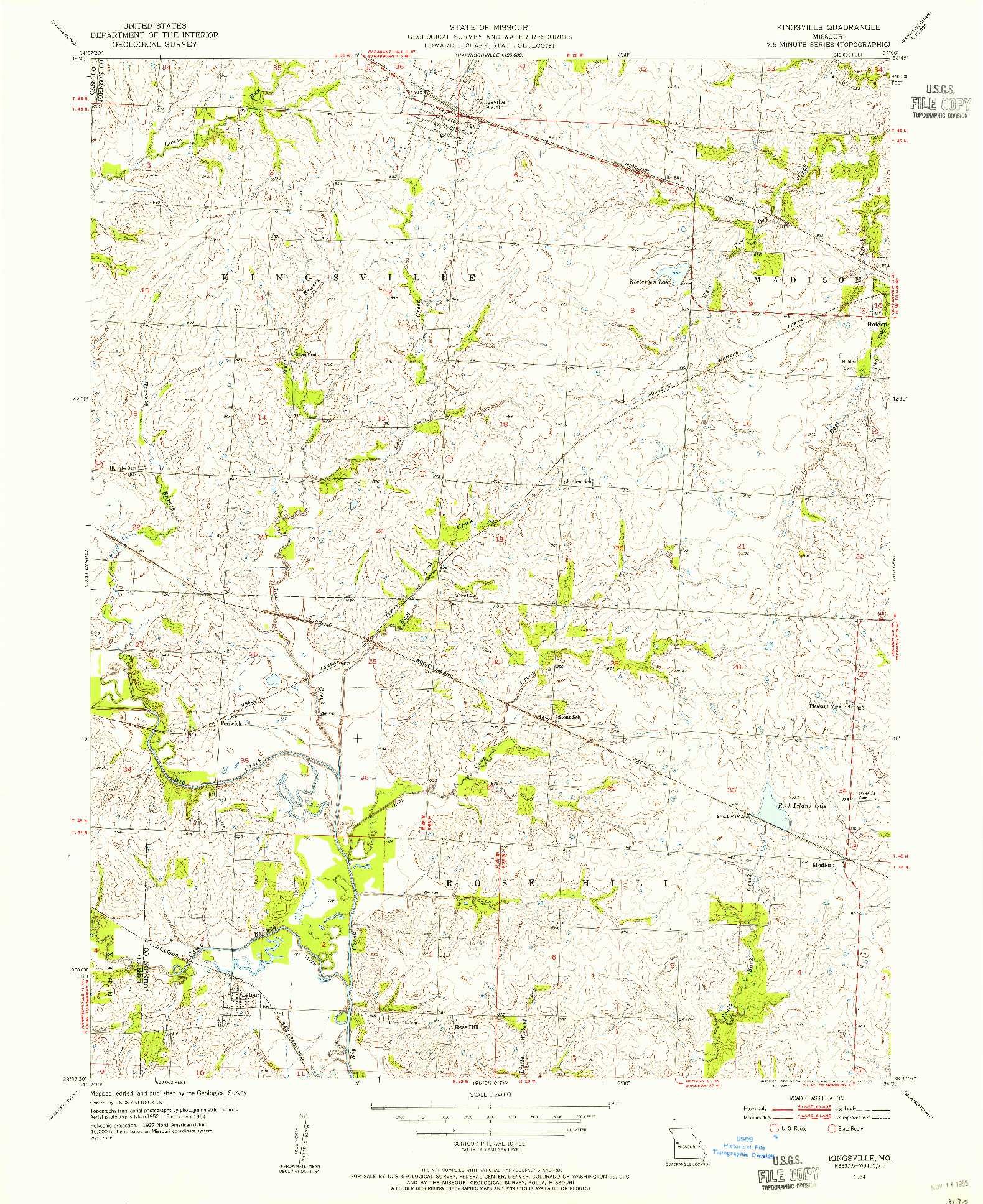 USGS 1:24000-SCALE QUADRANGLE FOR KINGSVILLE, MO 1954