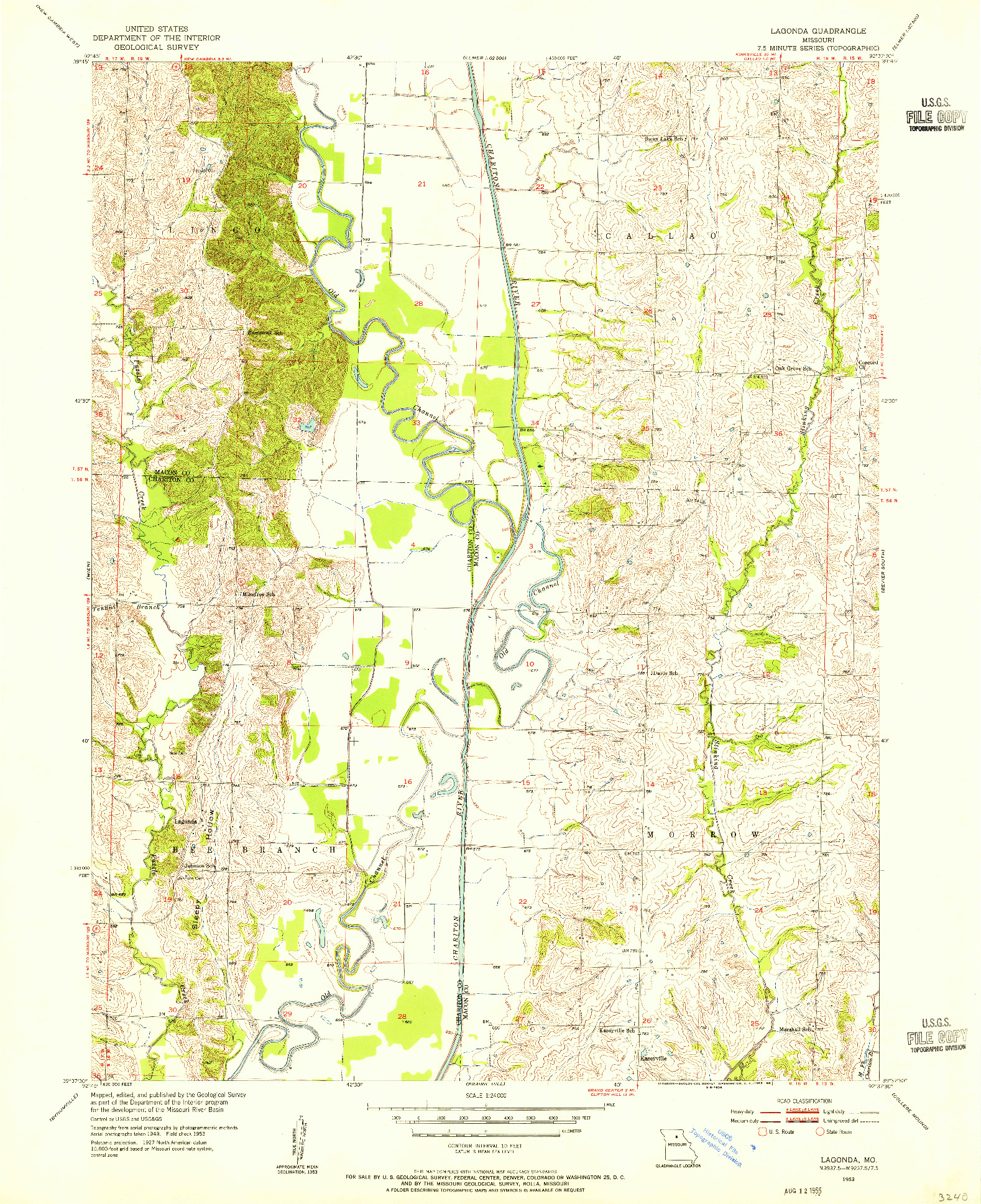 USGS 1:24000-SCALE QUADRANGLE FOR LAGONDA, MO 1953