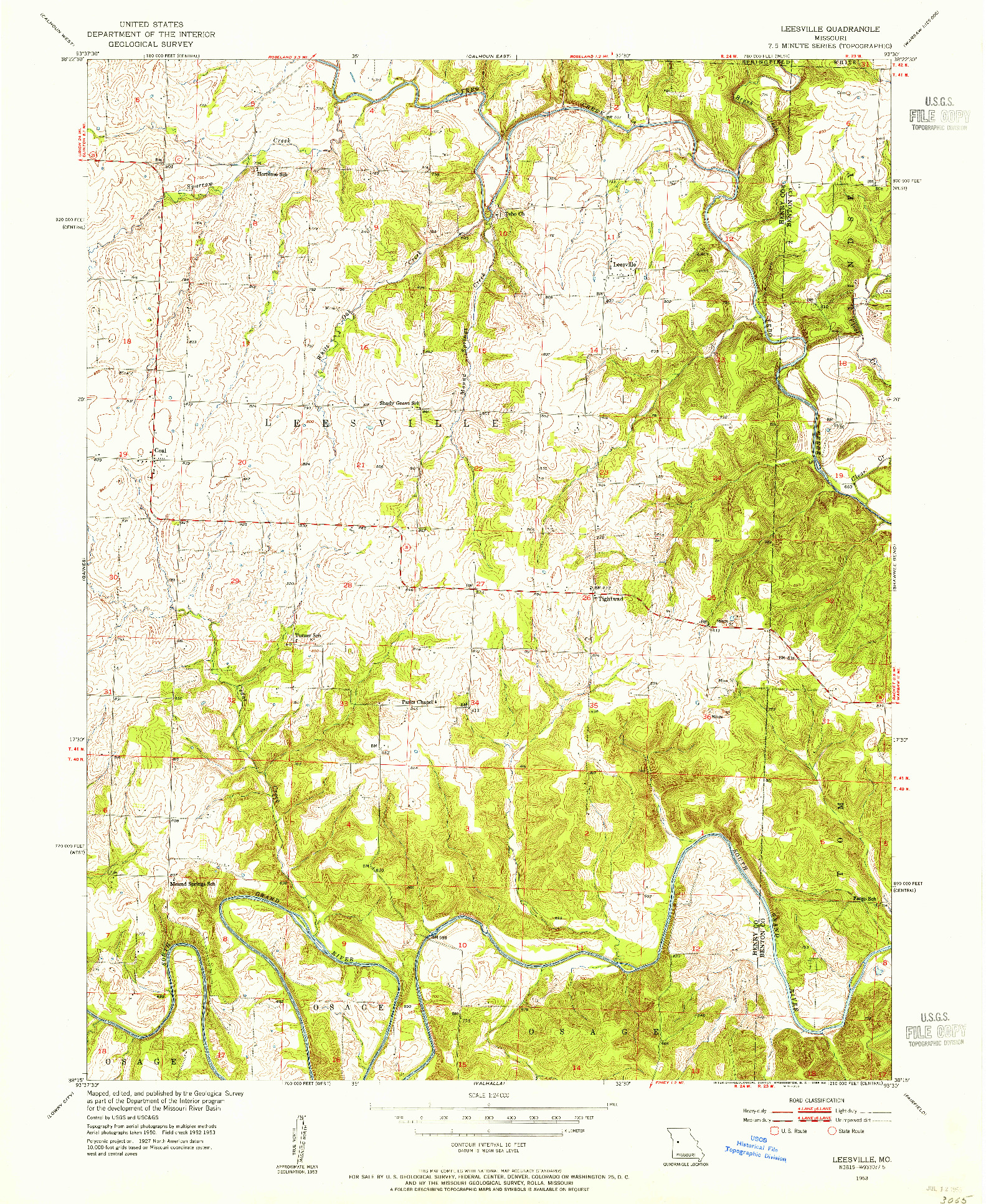 USGS 1:24000-SCALE QUADRANGLE FOR LEESVILLE, MO 1953