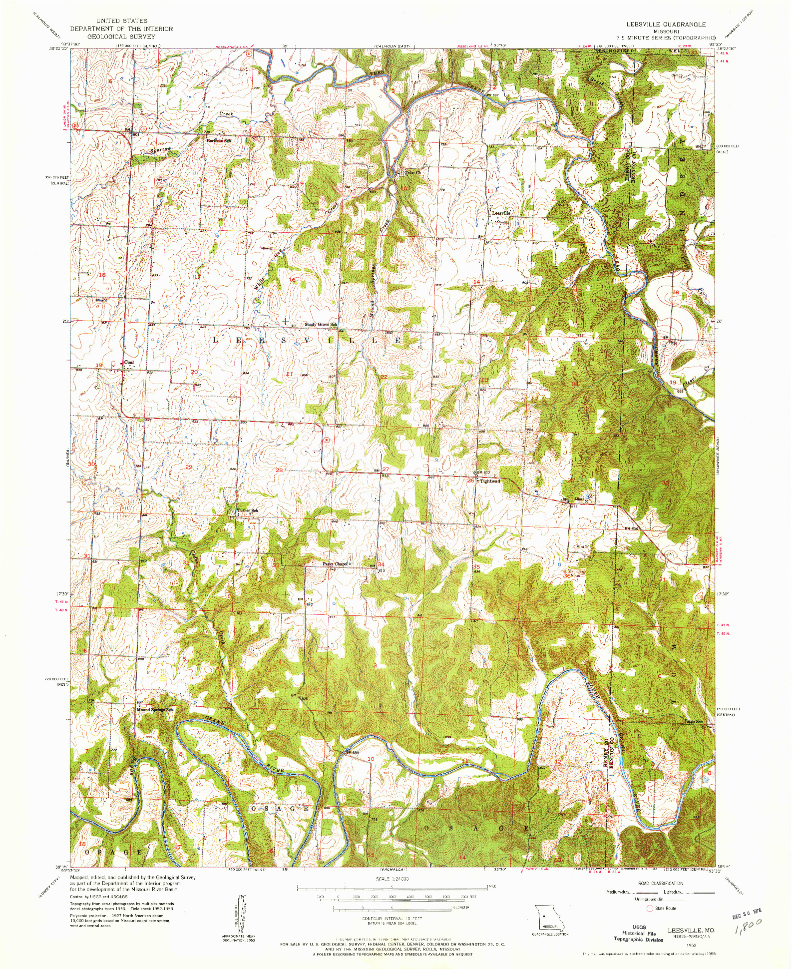 USGS 1:24000-SCALE QUADRANGLE FOR LEESVILLE, MO 1953