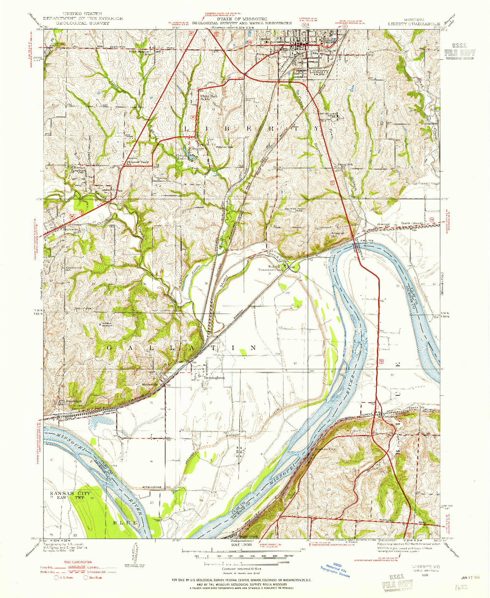 USGS 1:24000-SCALE QUADRANGLE FOR LIBERTY, MO 1935