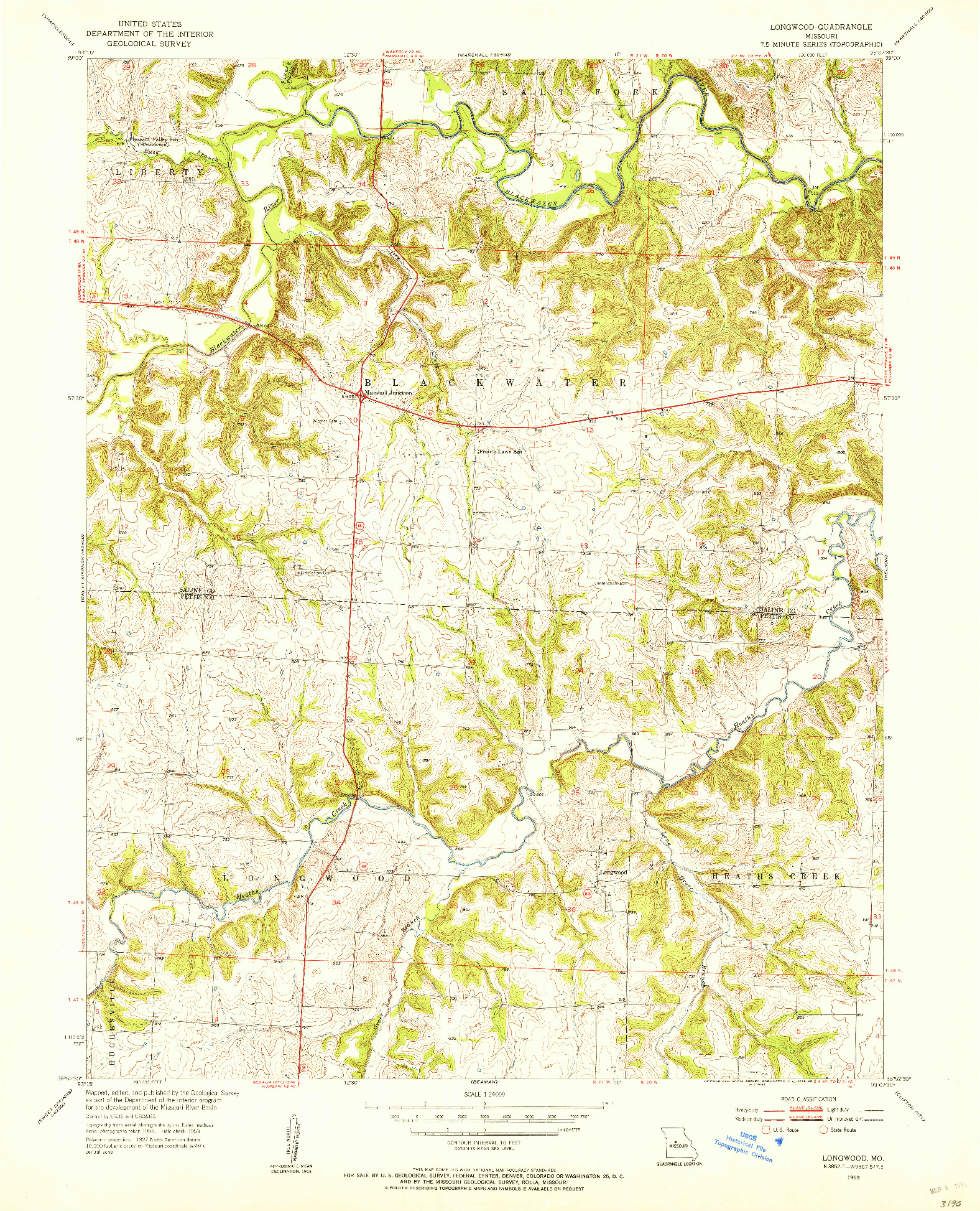 USGS 1:24000-SCALE QUADRANGLE FOR LONGWOOD, MO 1953