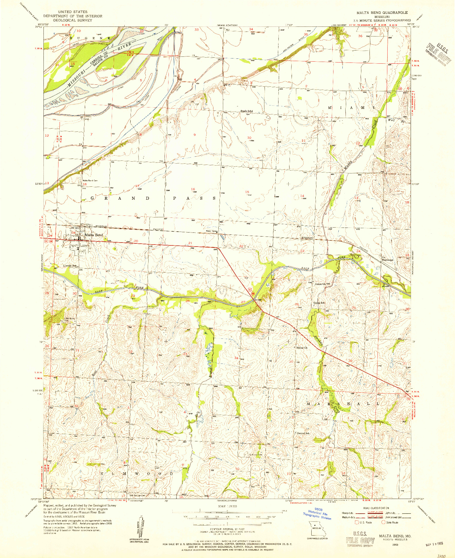 USGS 1:24000-SCALE QUADRANGLE FOR MALTA BEND, MO 1953