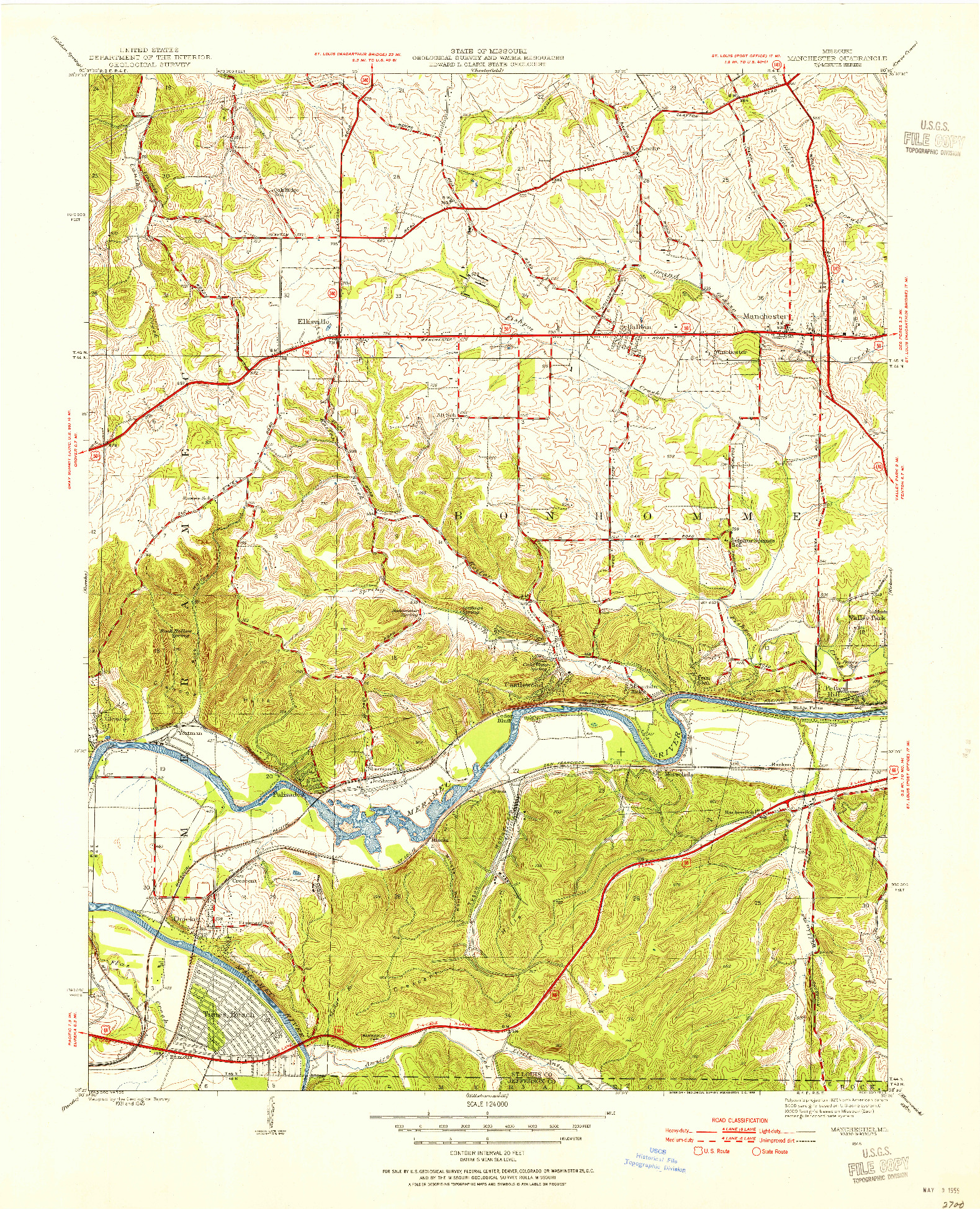 USGS 1:24000-SCALE QUADRANGLE FOR MANCHESTER, MO 1945