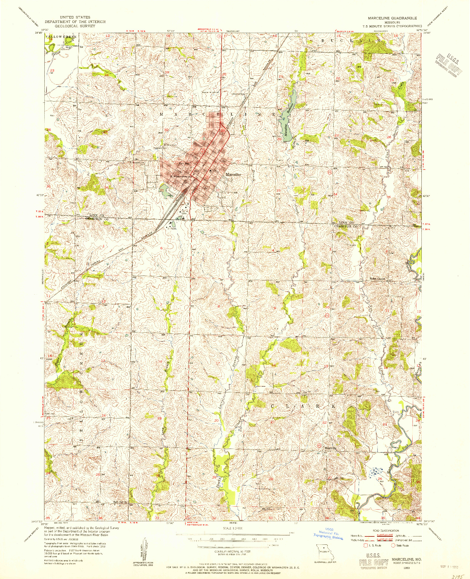 USGS 1:24000-SCALE QUADRANGLE FOR MARCELINE, MO 1953