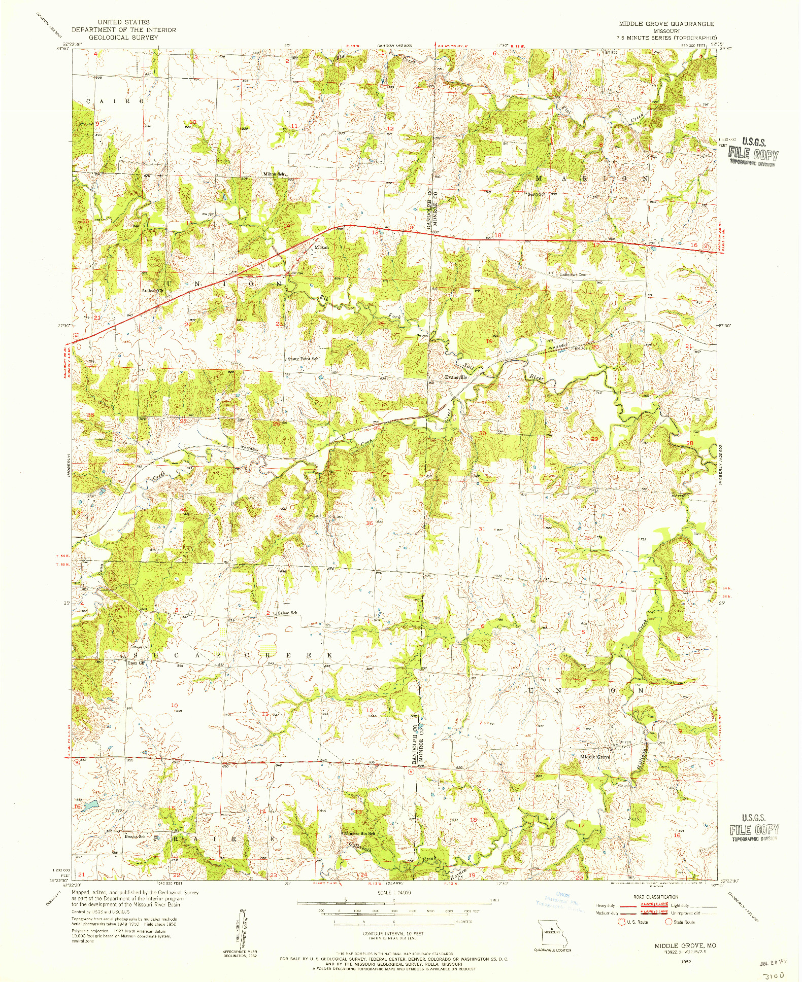 USGS 1:24000-SCALE QUADRANGLE FOR MIDDLE GROVE, MO 1952