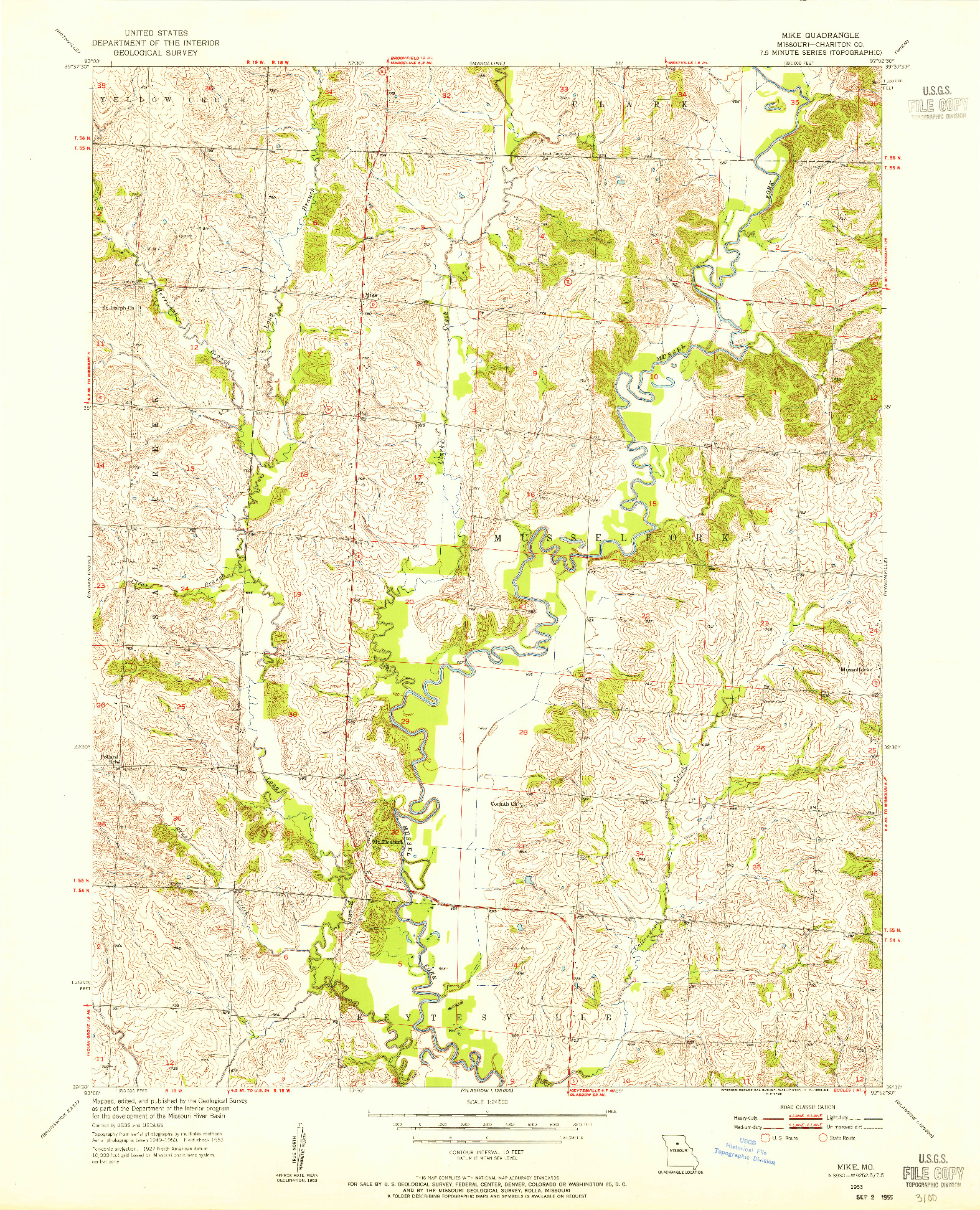 USGS 1:24000-SCALE QUADRANGLE FOR MIKE, MO 1953
