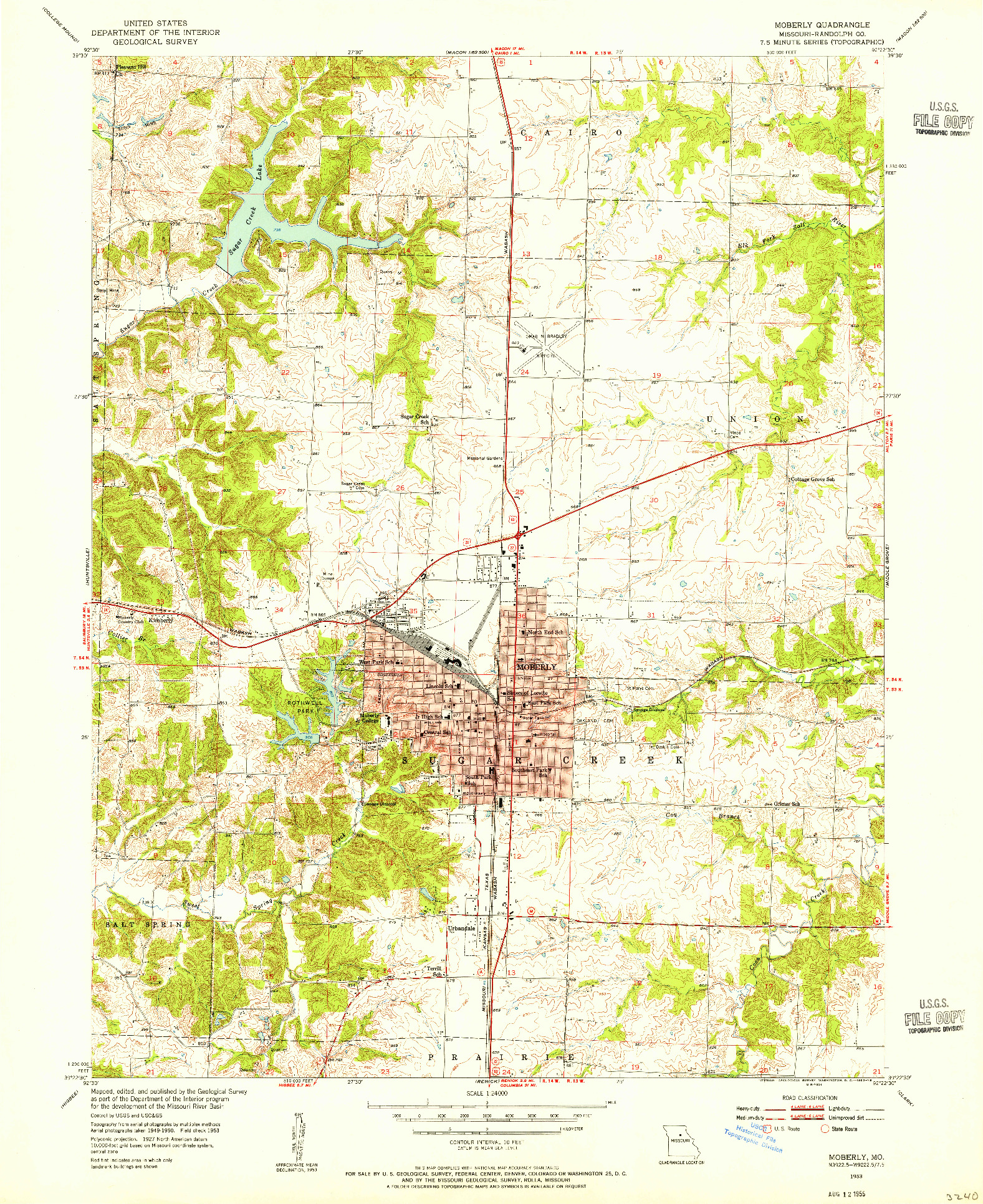 USGS 1:24000-SCALE QUADRANGLE FOR MOBERLY, MO 1953