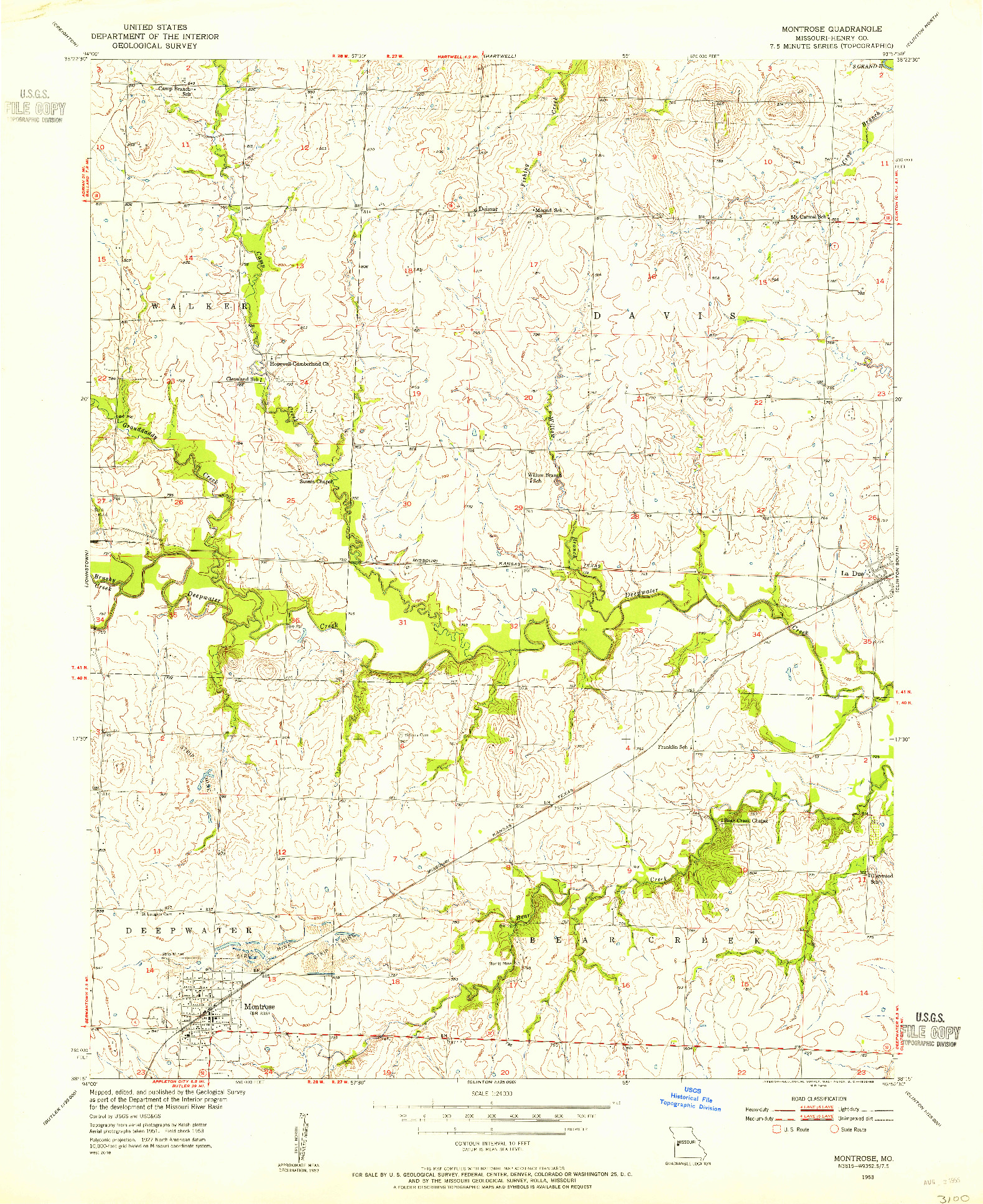 USGS 1:24000-SCALE QUADRANGLE FOR MONTROSE, MO 1953