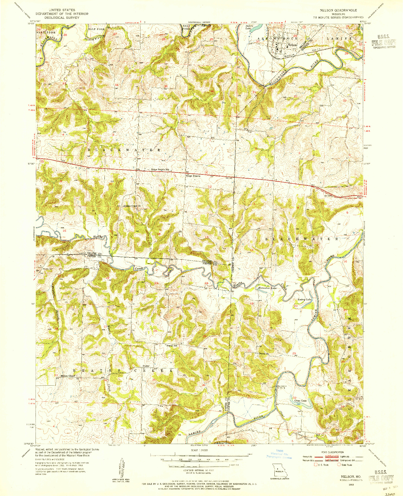 USGS 1:24000-SCALE QUADRANGLE FOR NELSON, MO 1953