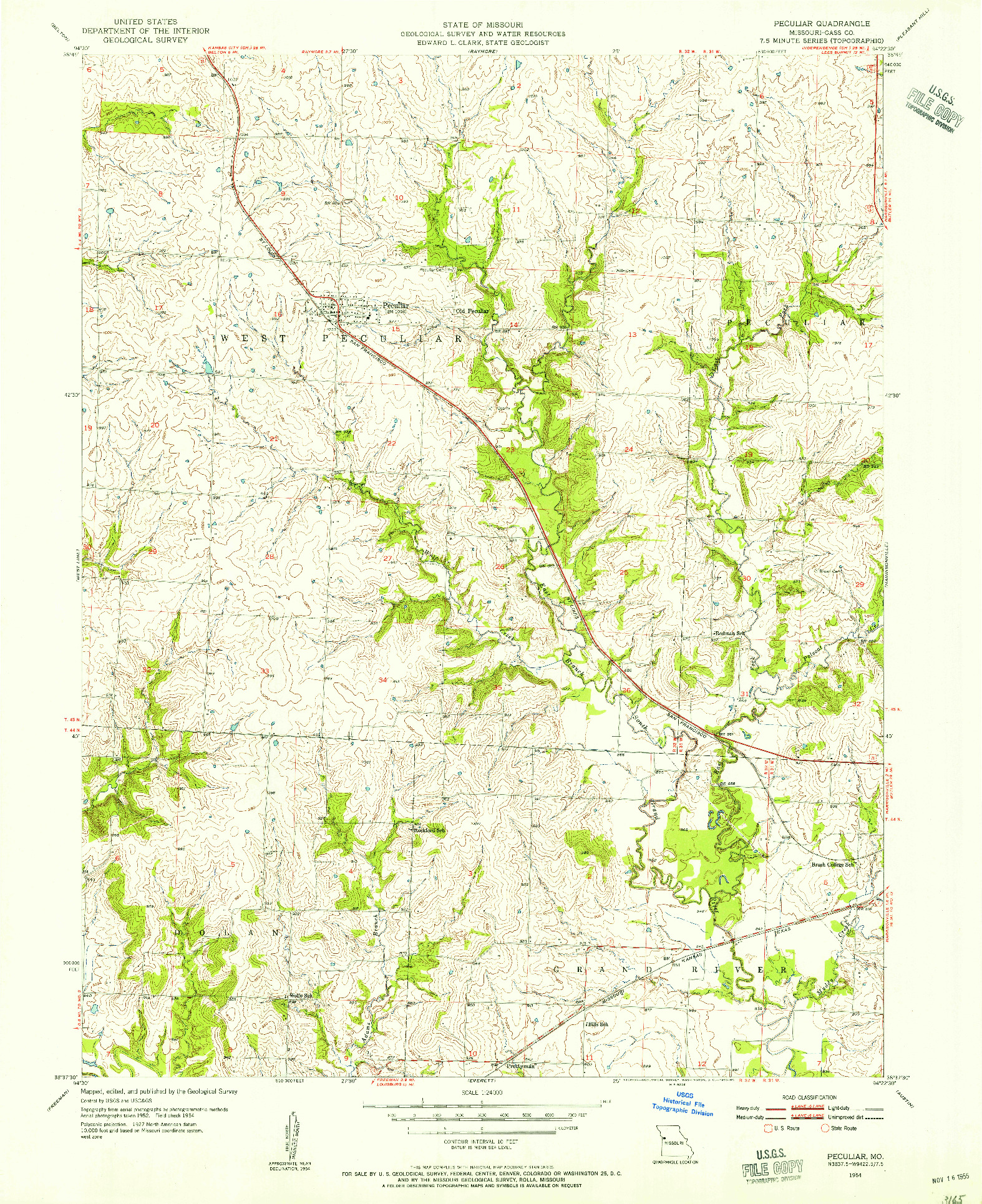 USGS 1:24000-SCALE QUADRANGLE FOR PECULIAR, MO 1954