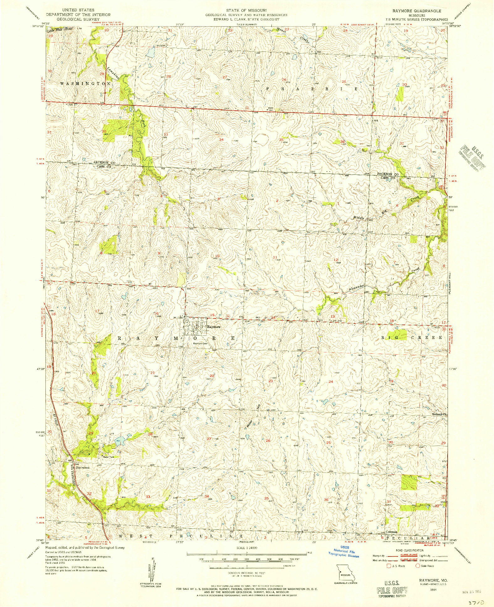 USGS 1:24000-SCALE QUADRANGLE FOR RAYMORE, MO 1954