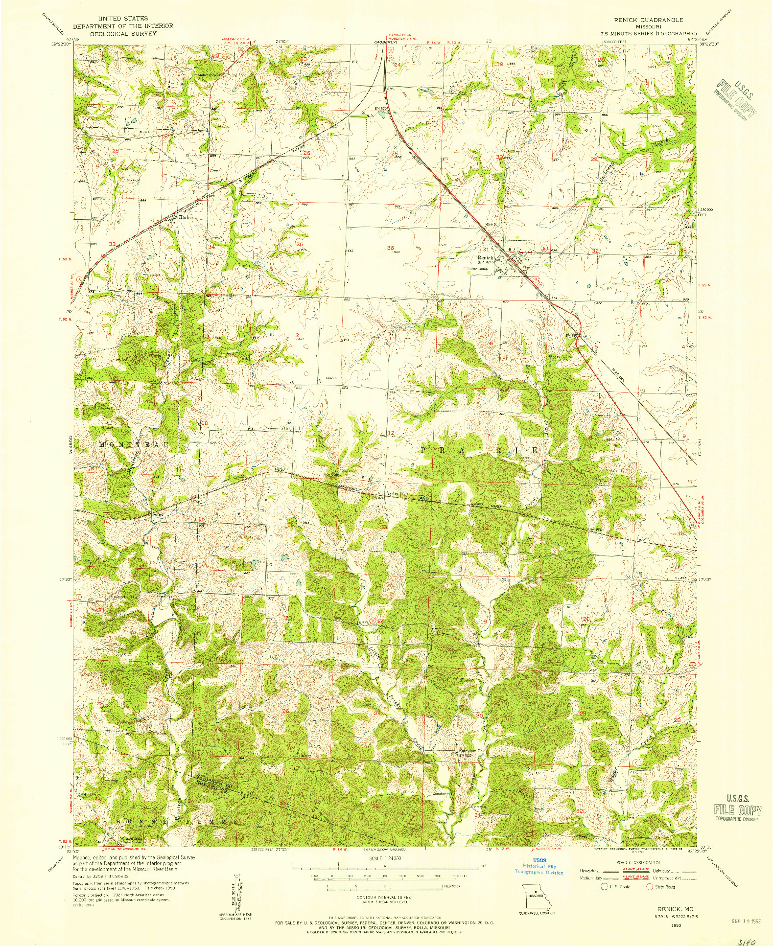 USGS 1:24000-SCALE QUADRANGLE FOR RENICK, MO 1953