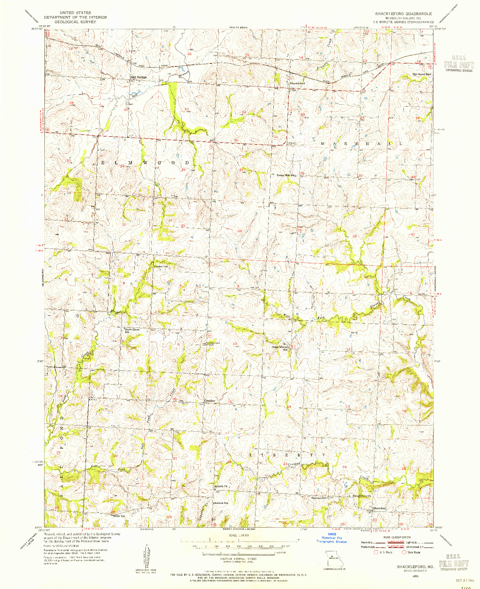 USGS 1:24000-SCALE QUADRANGLE FOR SHACKLEFORD, MO 1953