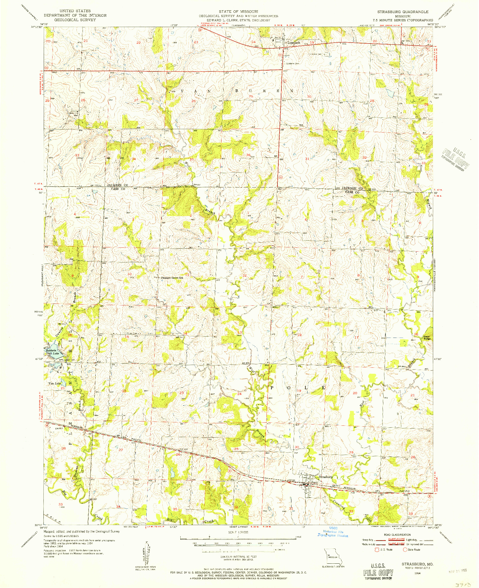USGS 1:24000-SCALE QUADRANGLE FOR STRASBURG, MO 1954