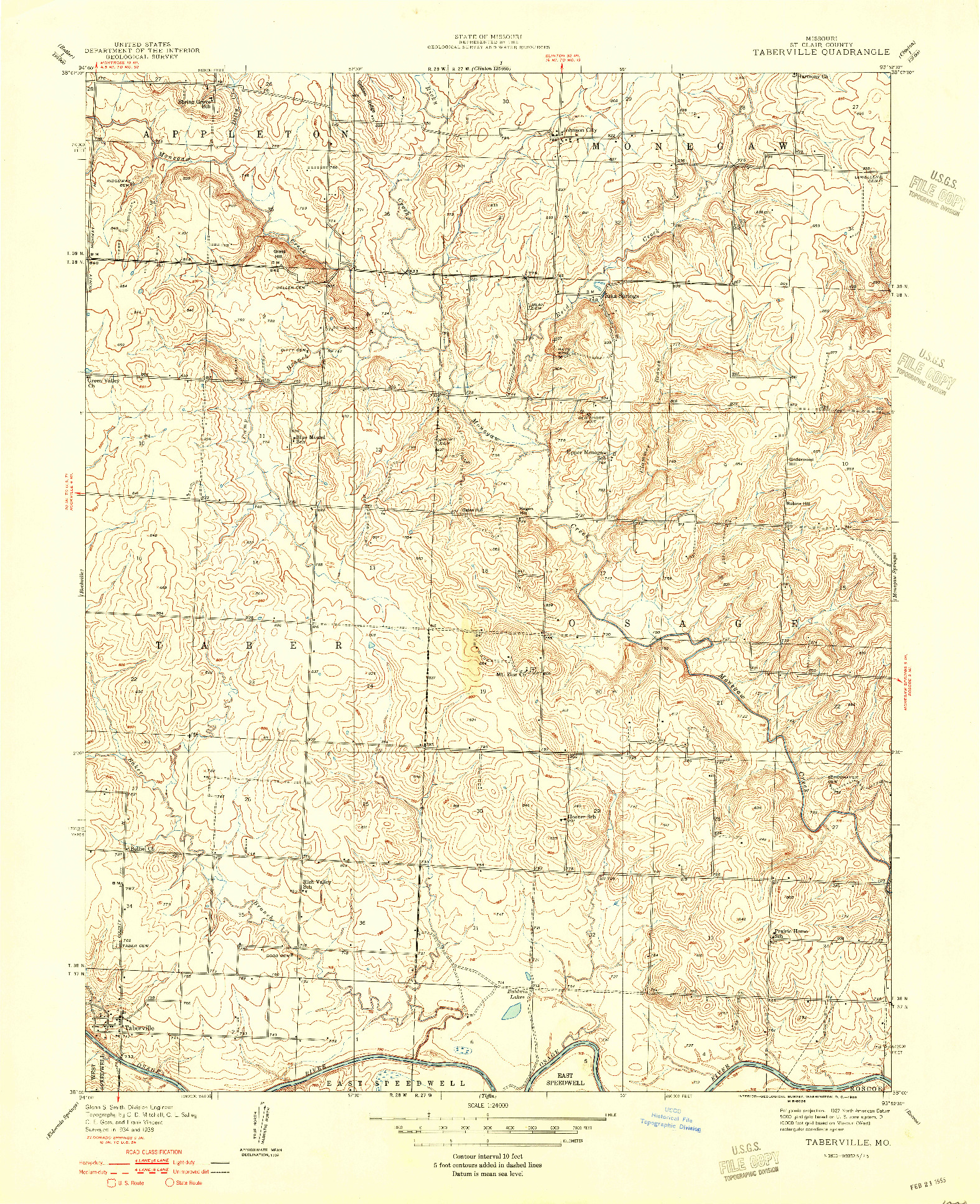 USGS 1:24000-SCALE QUADRANGLE FOR TABERVILLE, MO 1955