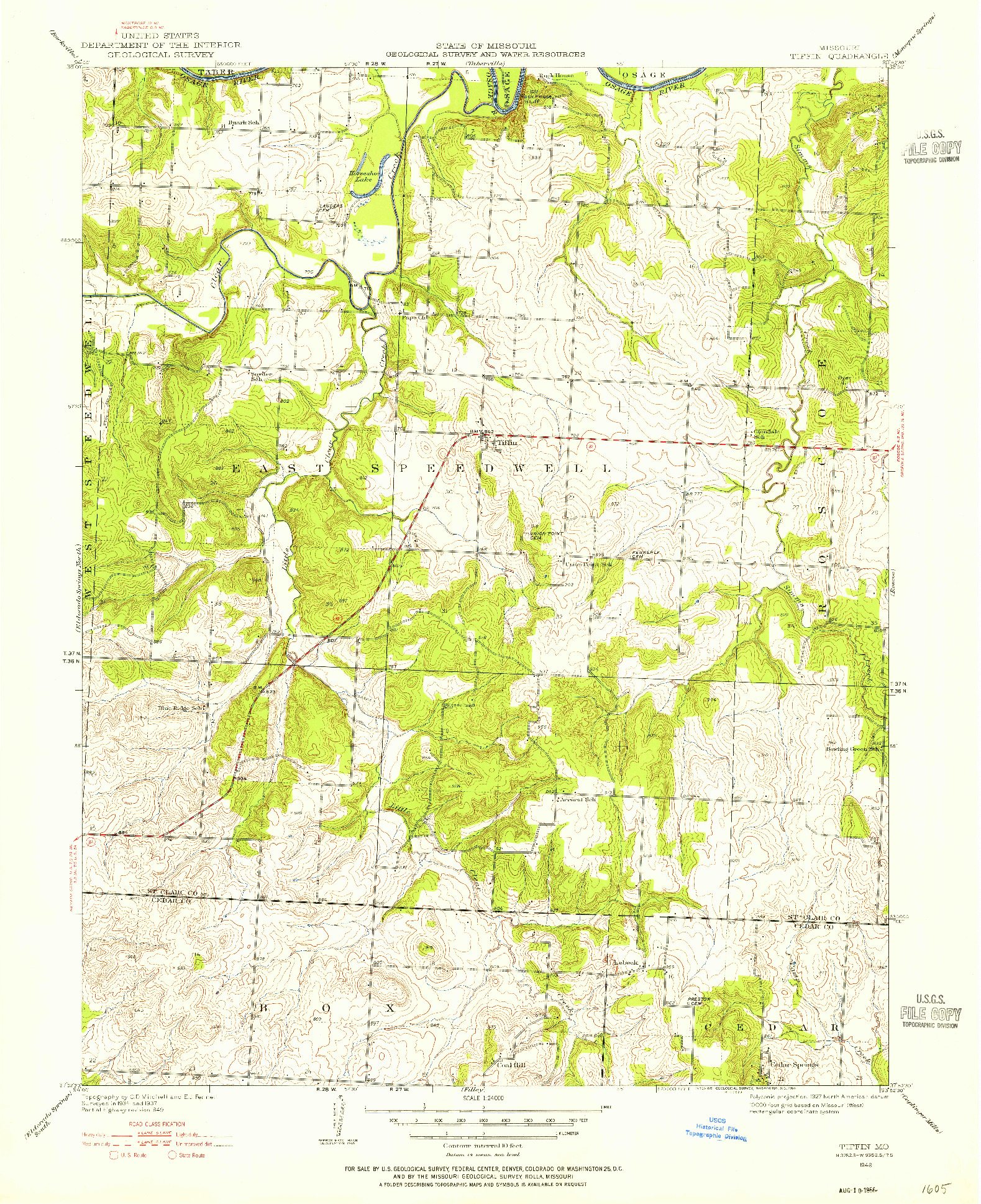 USGS 1:24000-SCALE QUADRANGLE FOR TIFFIN, MO 1949