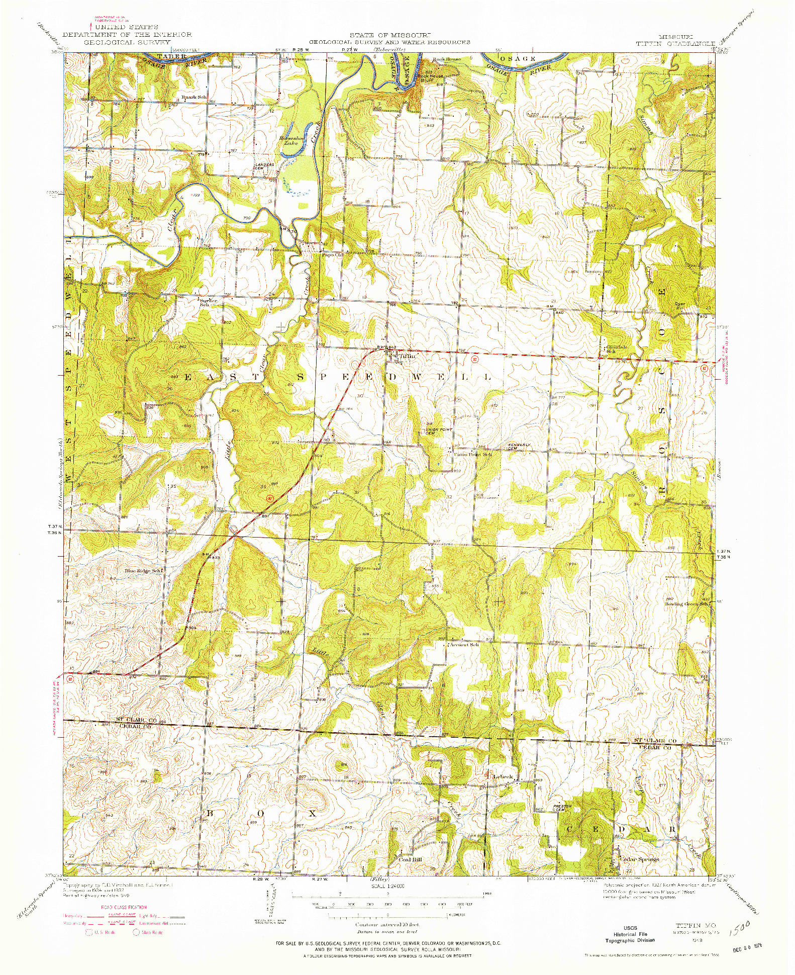 USGS 1:24000-SCALE QUADRANGLE FOR TIFFIN, MO 1949