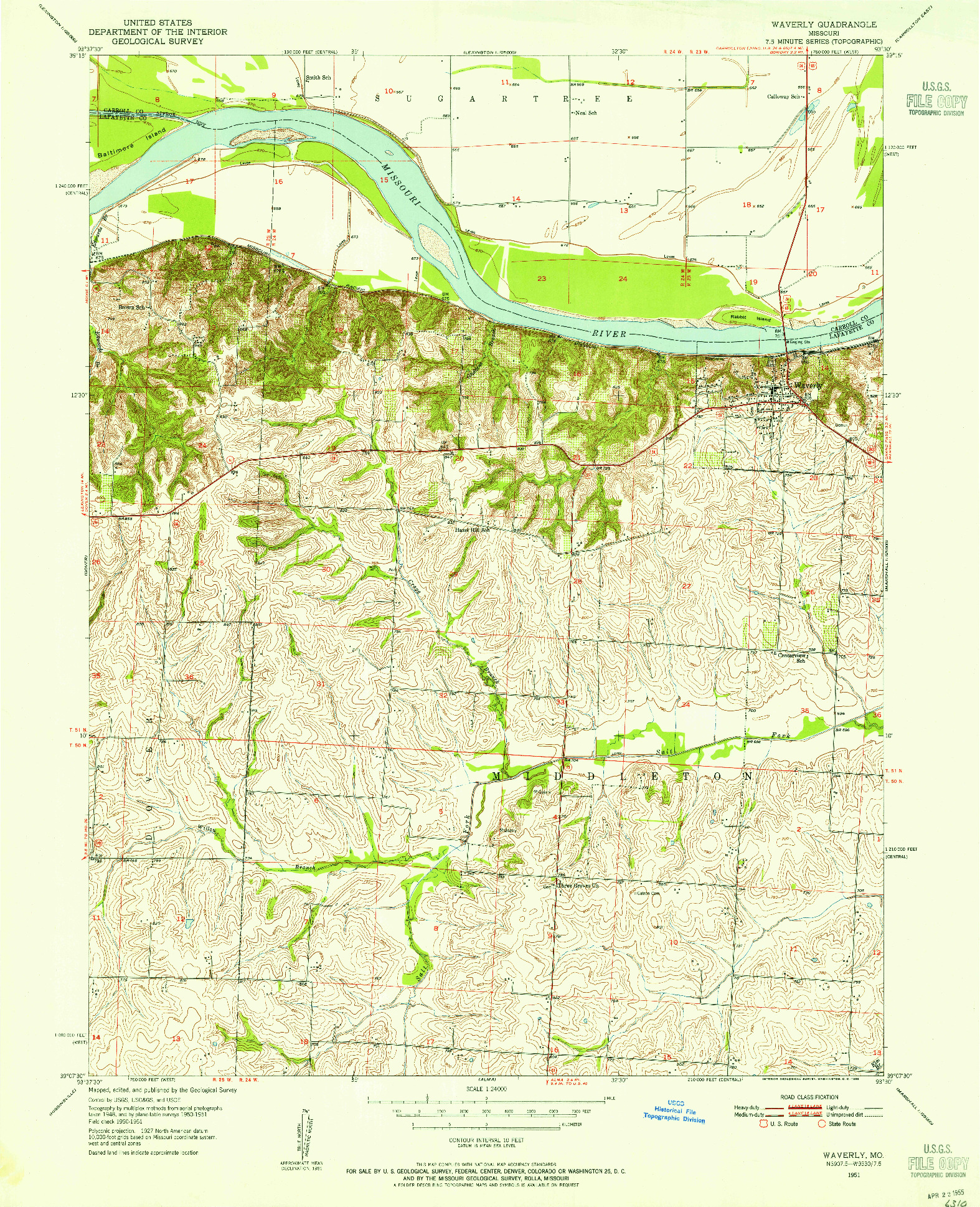 USGS 1:24000-SCALE QUADRANGLE FOR WAVERLY, MO 1951