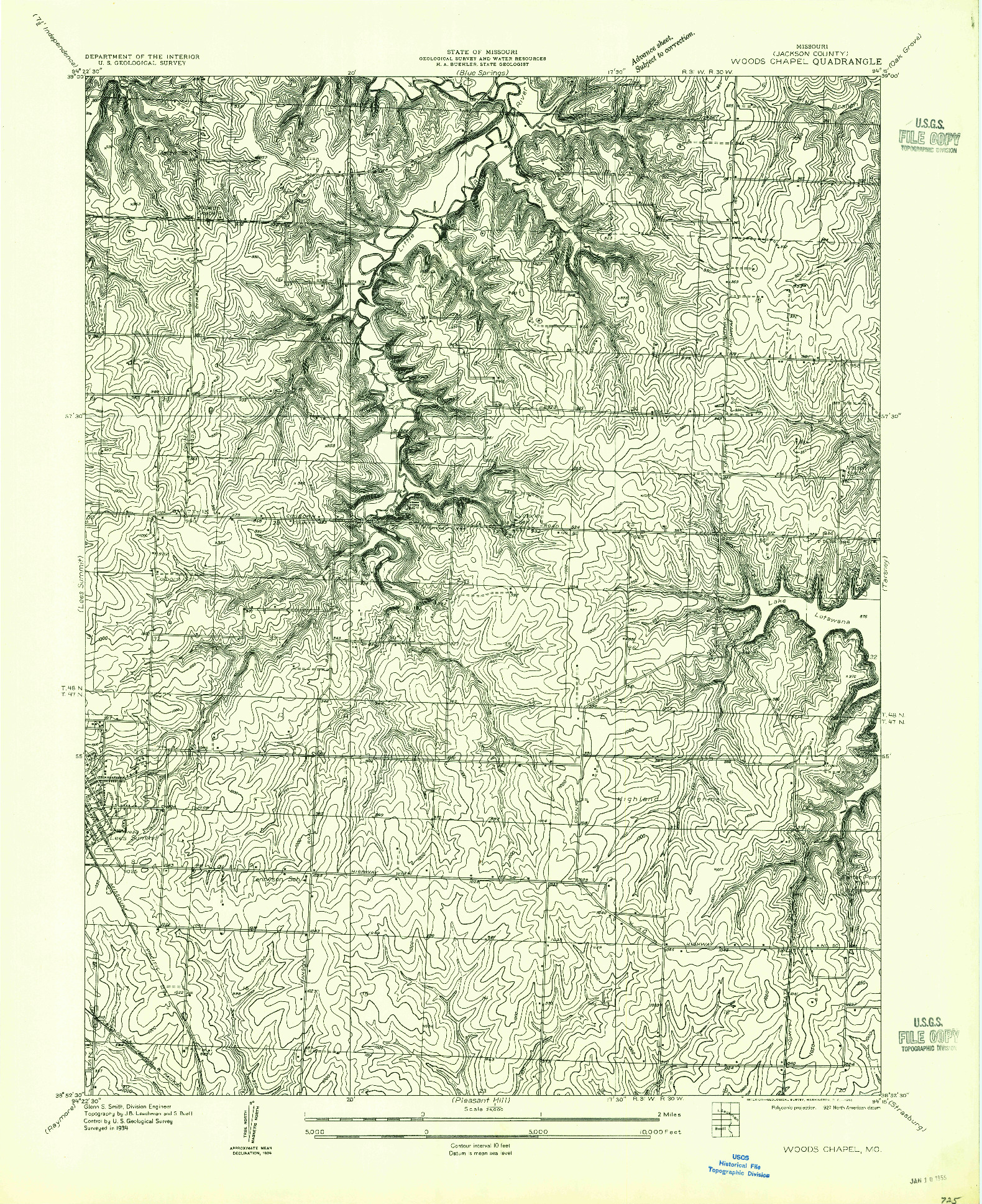 USGS 1:24000-SCALE QUADRANGLE FOR WOODS CHAPEL, MO 1934