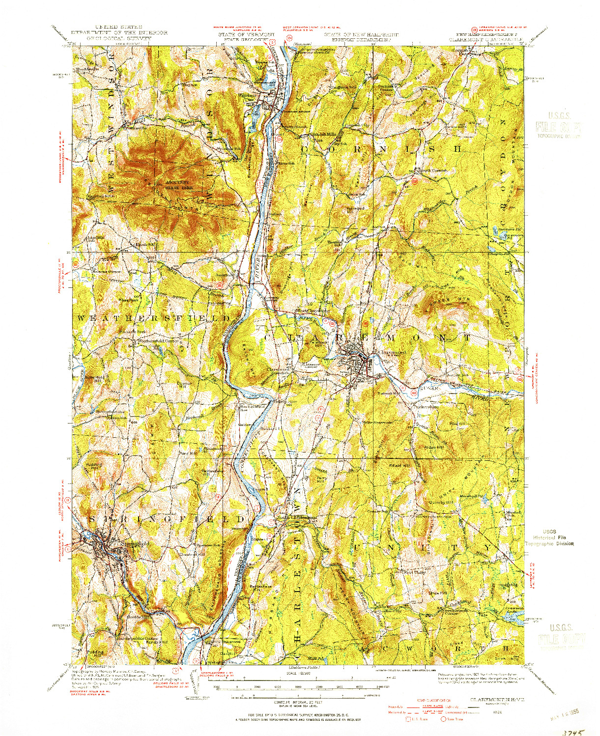 USGS 1:62500-SCALE QUADRANGLE FOR CLAREMONT, NH 1926