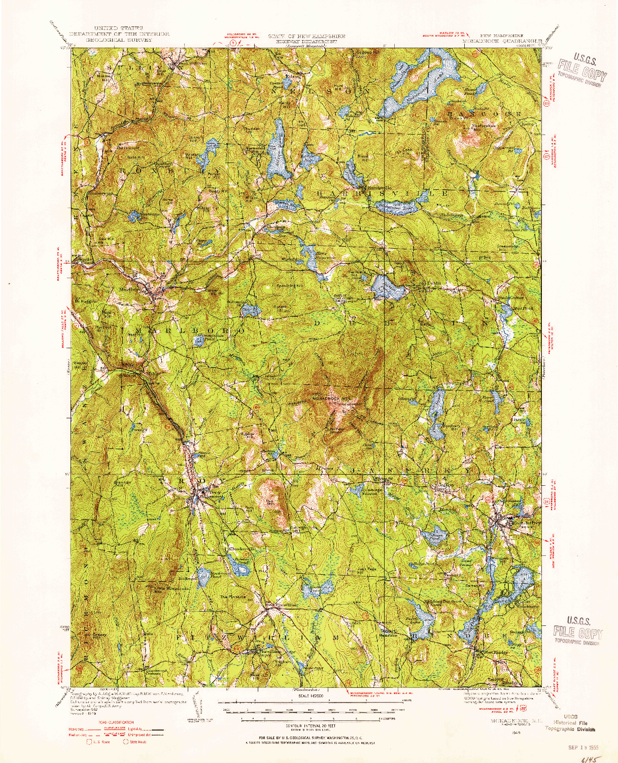 USGS 1:62500-SCALE QUADRANGLE FOR MONADNOCK, NH 1949