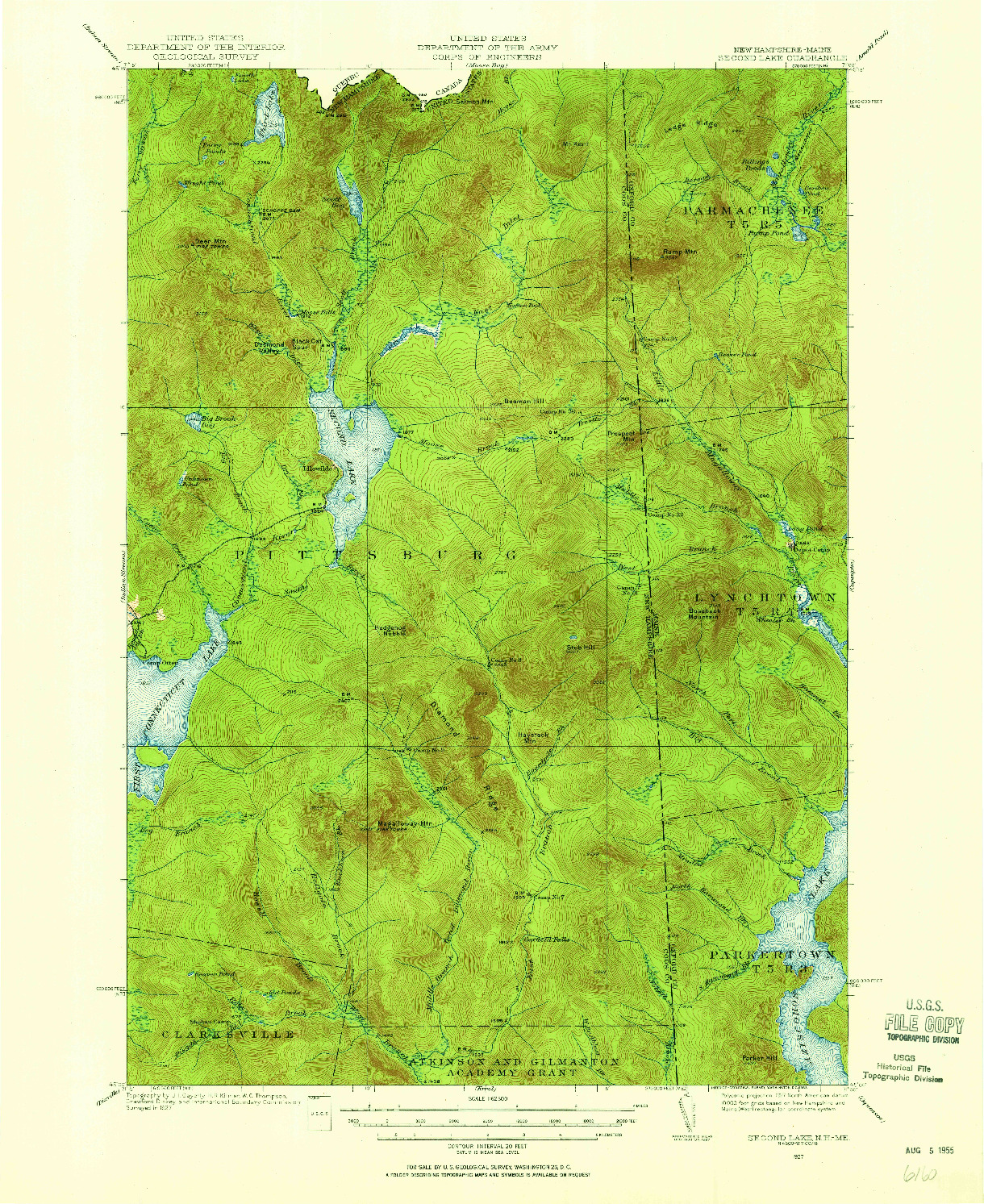 USGS 1:62500-SCALE QUADRANGLE FOR SECOND LAKE, NH 1927