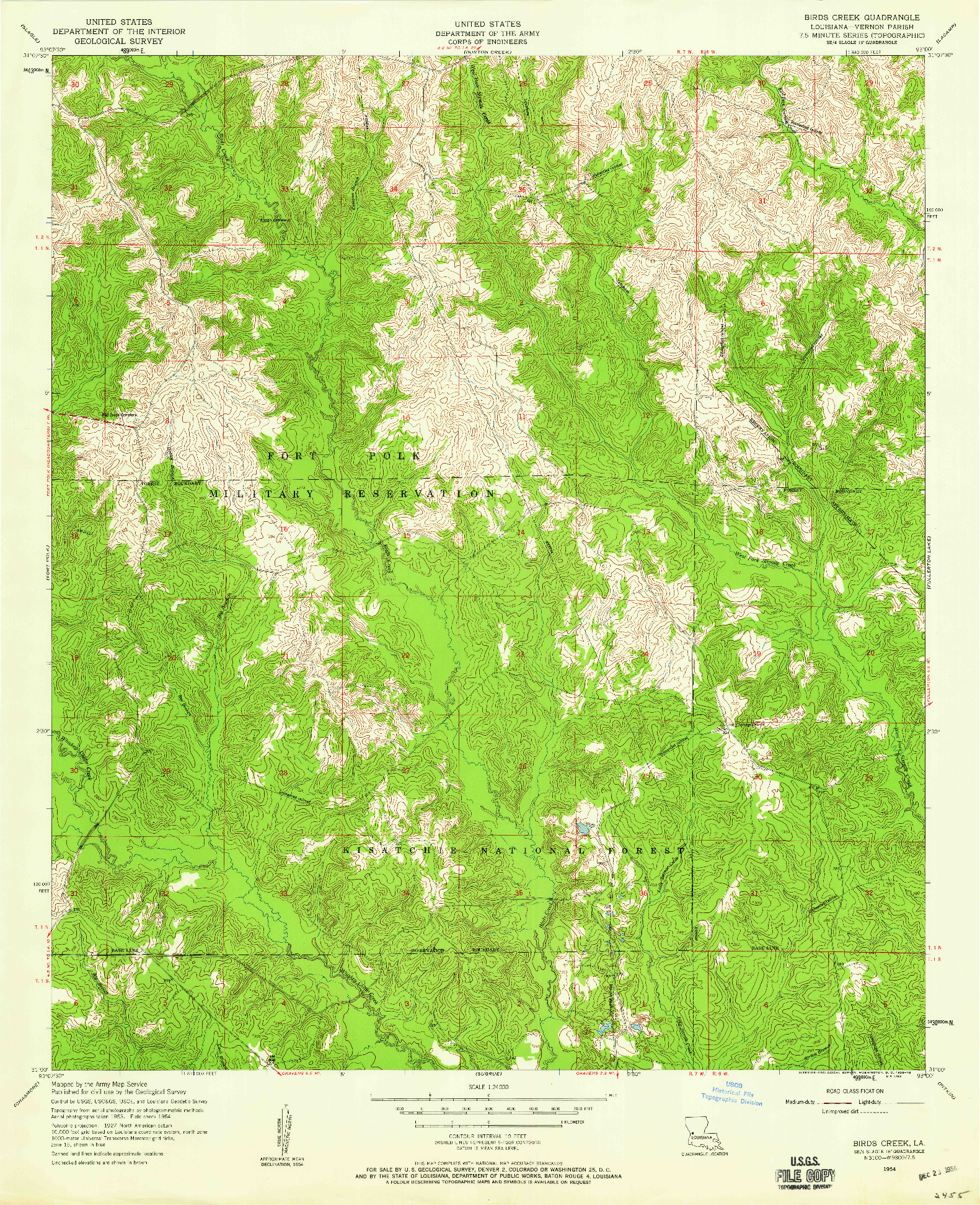 USGS 1:24000-SCALE QUADRANGLE FOR BIRDS CREEK, LA 1954