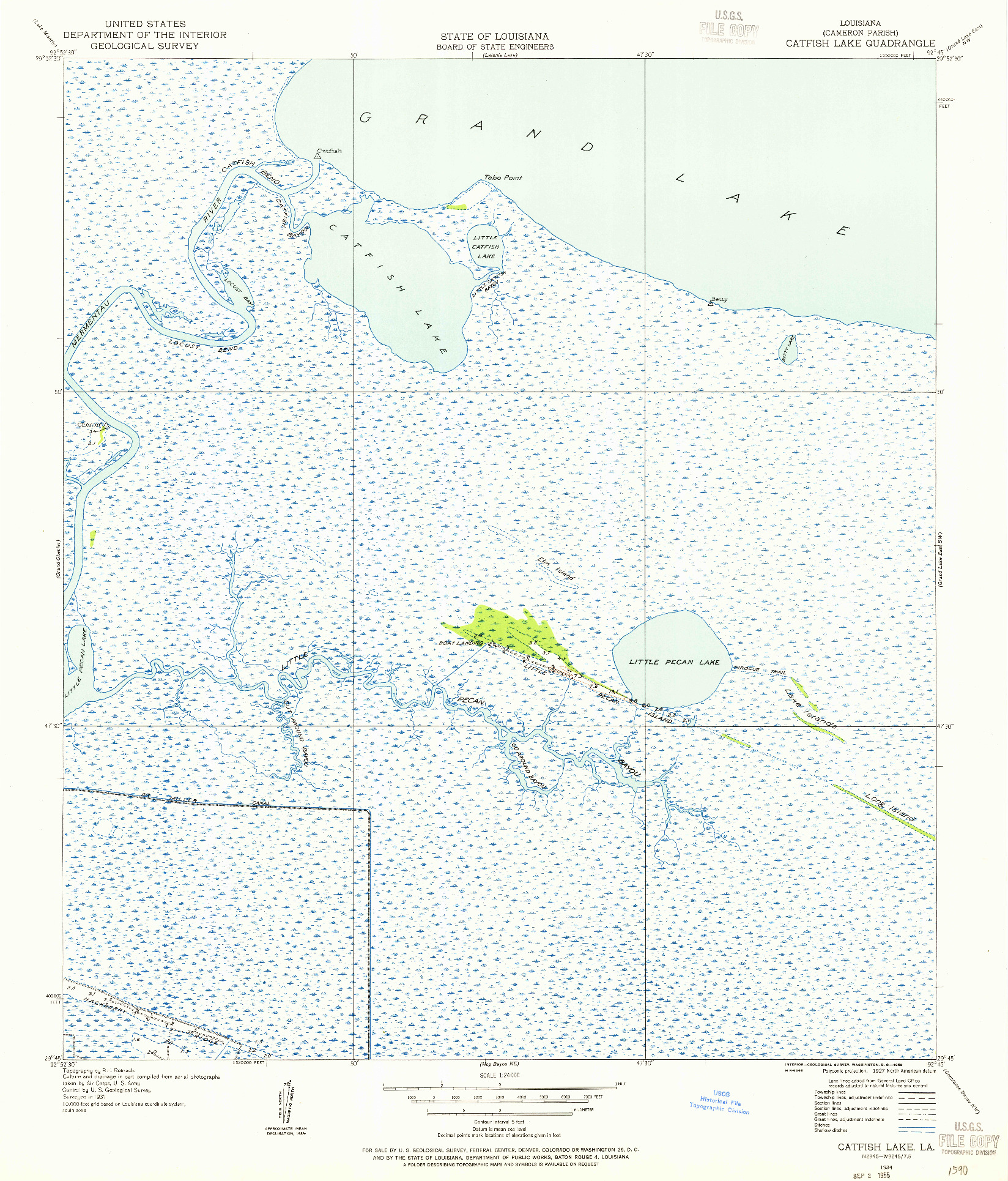 USGS 1:24000-SCALE QUADRANGLE FOR CATFISH LAKE, LA 1934
