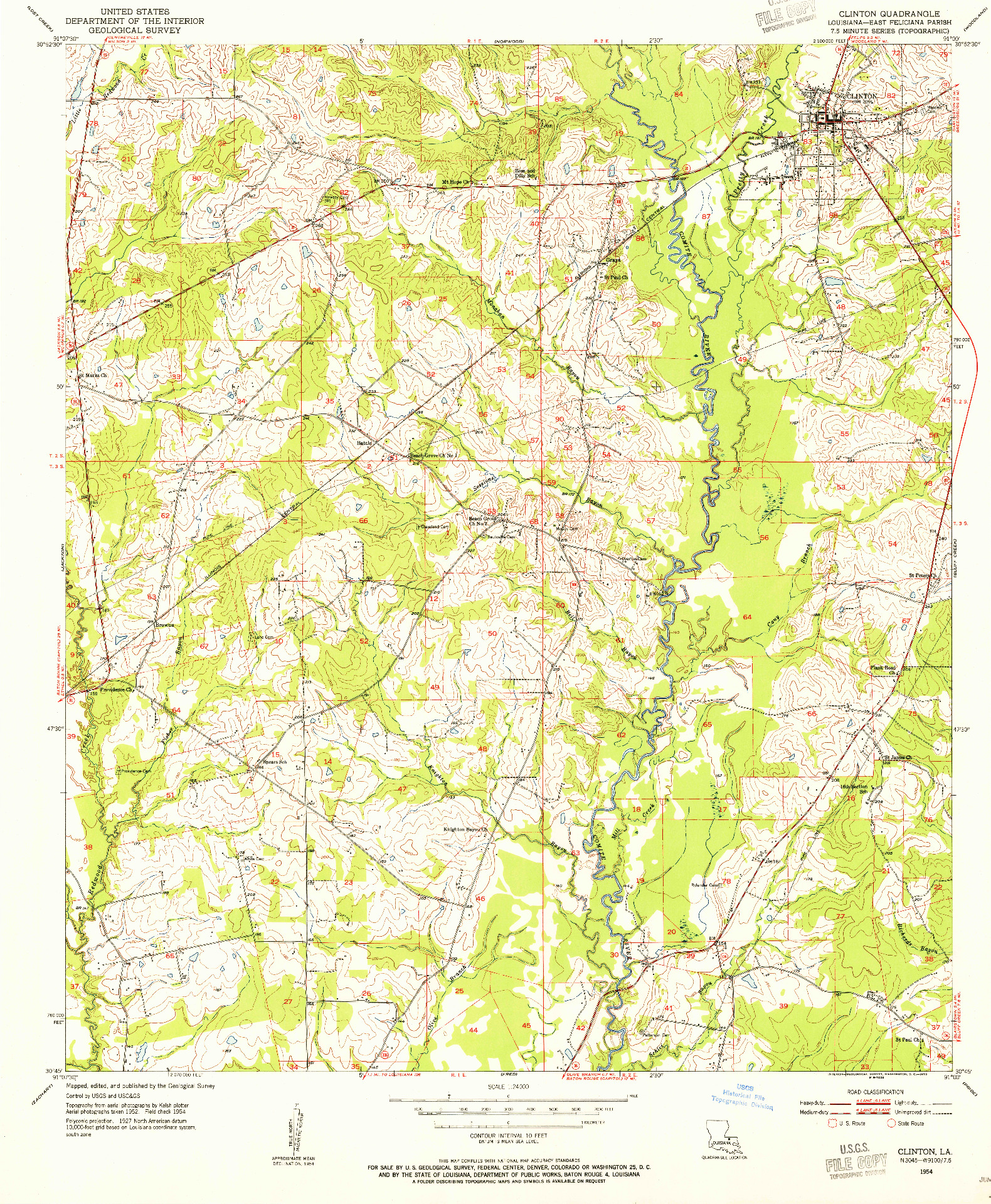 USGS 1:24000-SCALE QUADRANGLE FOR CLINTON, LA 1954