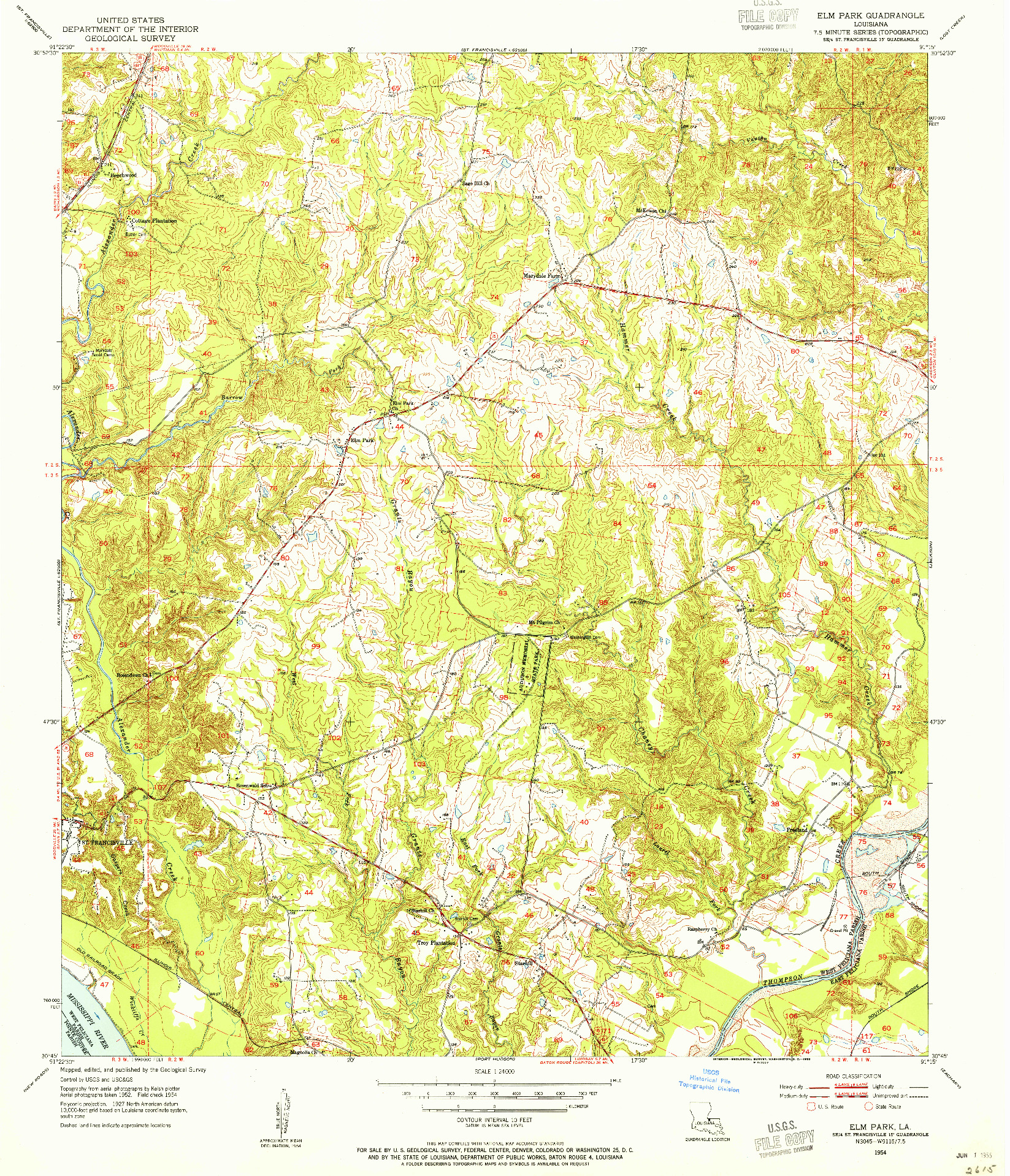 USGS 1:24000-SCALE QUADRANGLE FOR ELM PARK, LA 1954