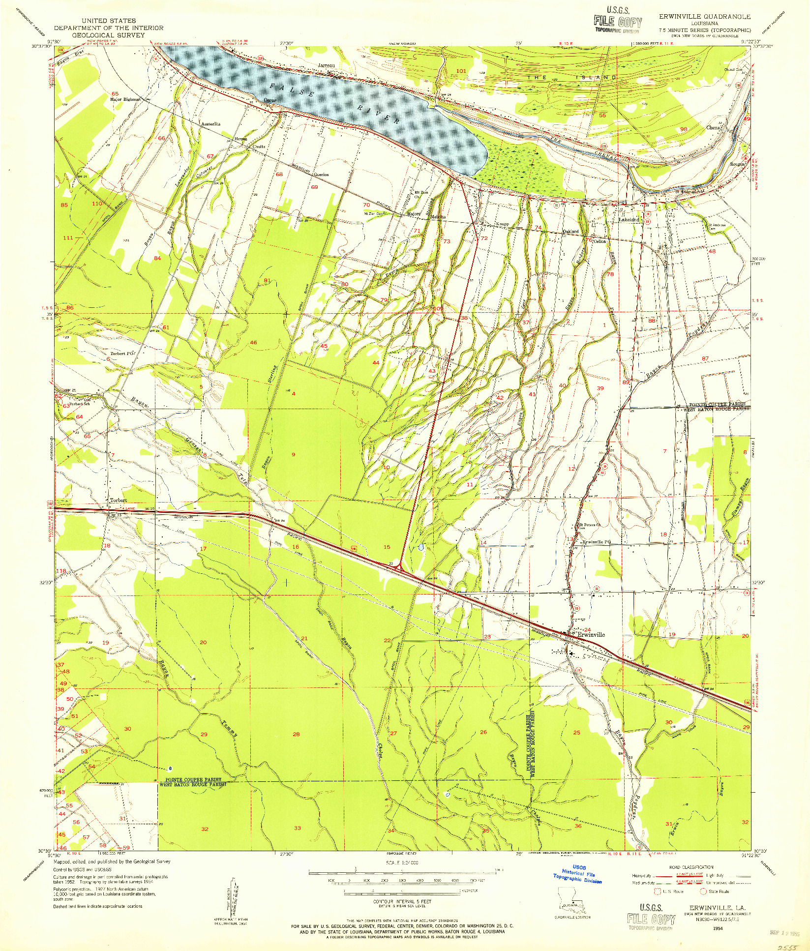 USGS 1:24000-SCALE QUADRANGLE FOR ERWINVILLE, LA 1954