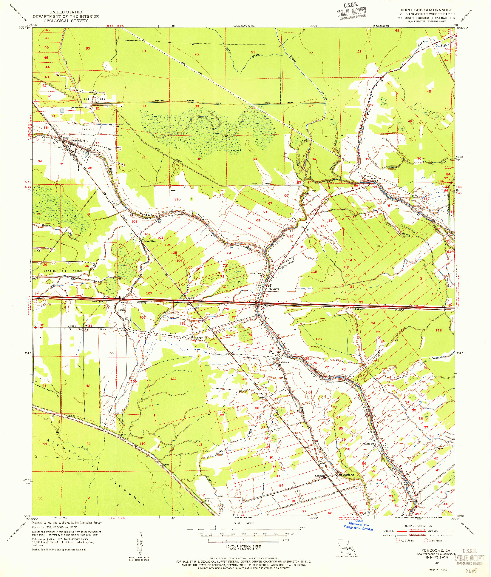 USGS 1:24000-SCALE QUADRANGLE FOR FORDOCHE, LA 1954