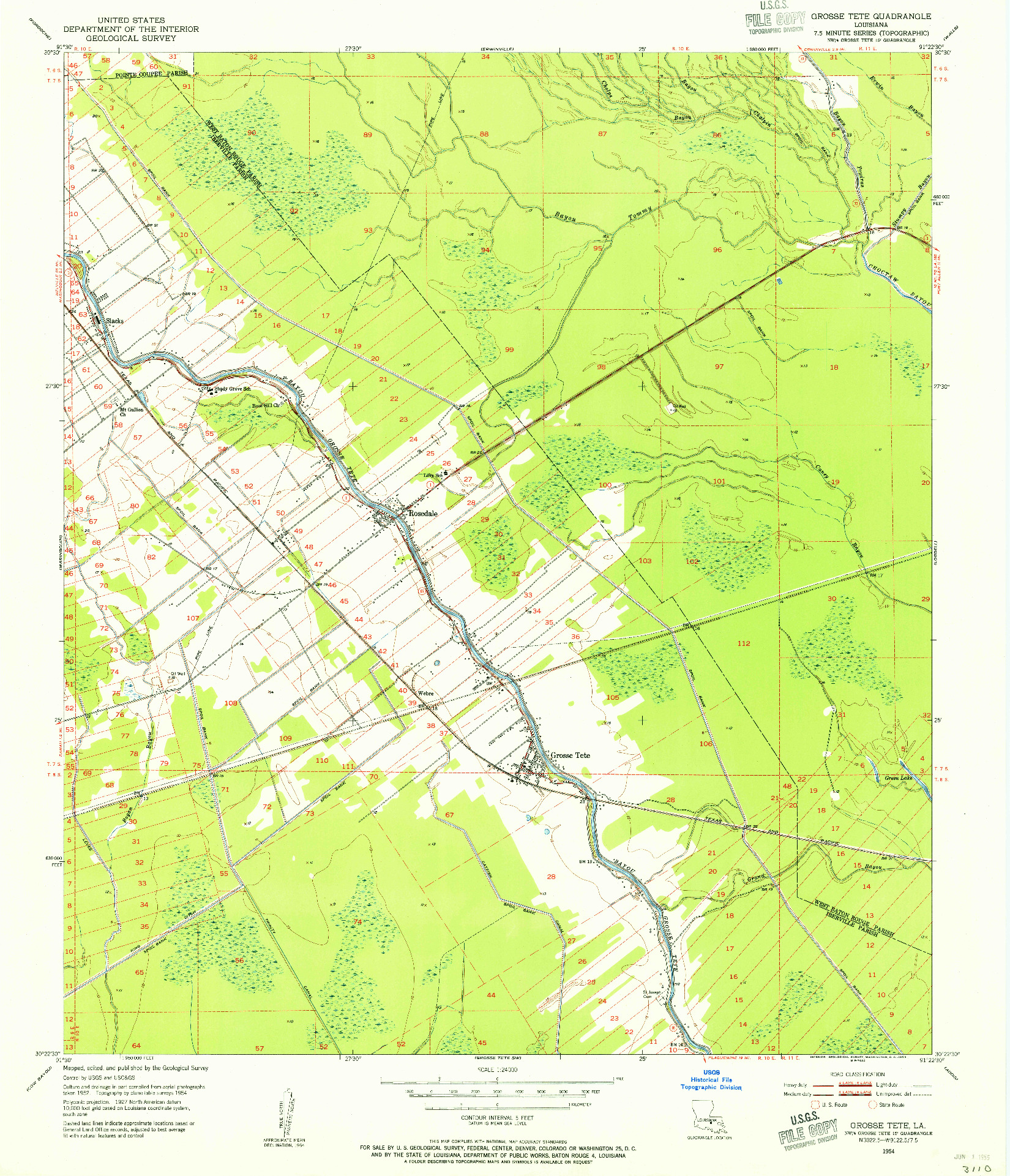 USGS 1:24000-SCALE QUADRANGLE FOR GROSSE TETE, LA 1954
