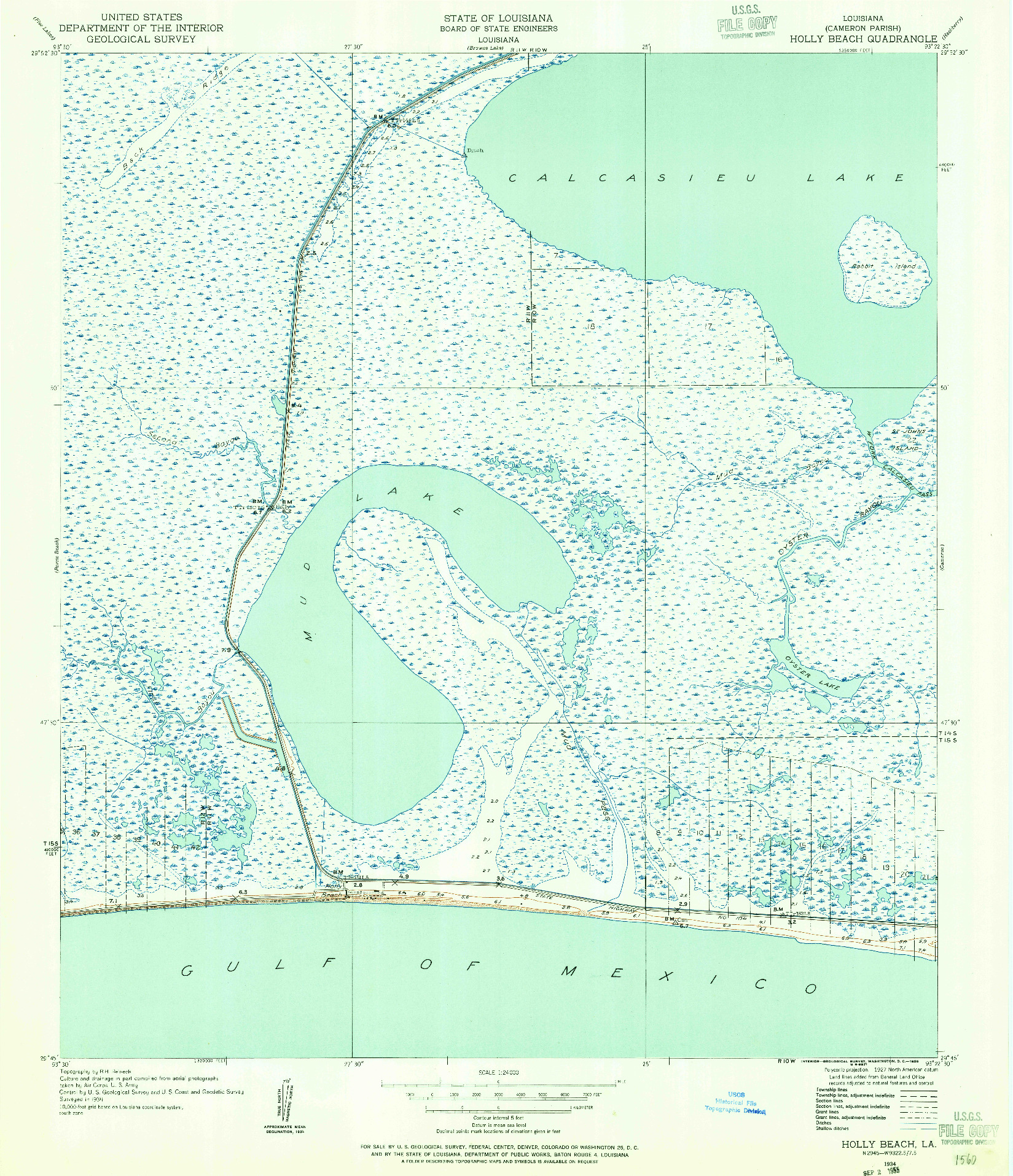 USGS 1:24000-SCALE QUADRANGLE FOR HOLLY BEACH, LA 1934